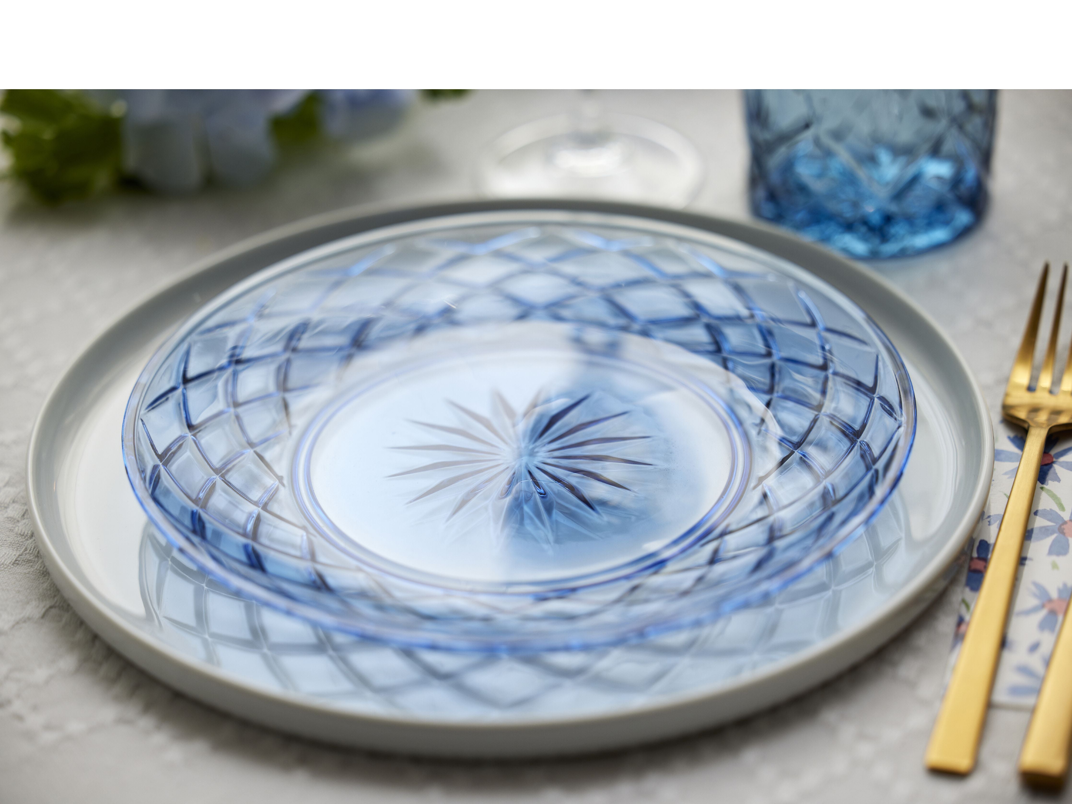 Lyngby Glas Sorrento Glass Plate dia 21 cm 4 pcs., Bleu