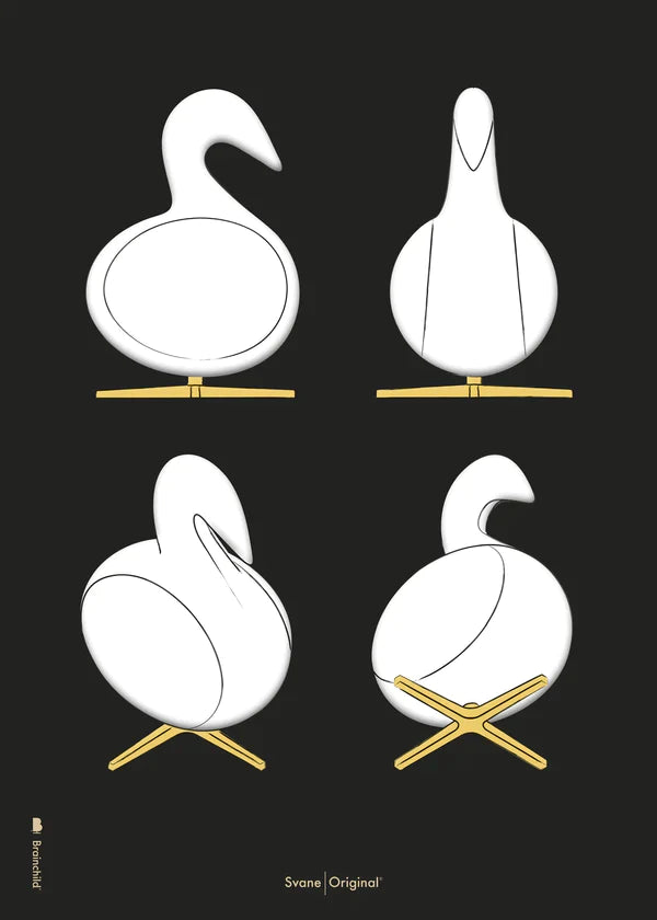 Brainchild Swan Design Sketches Affisch utan ram 70x100 cm, svart bakgrund