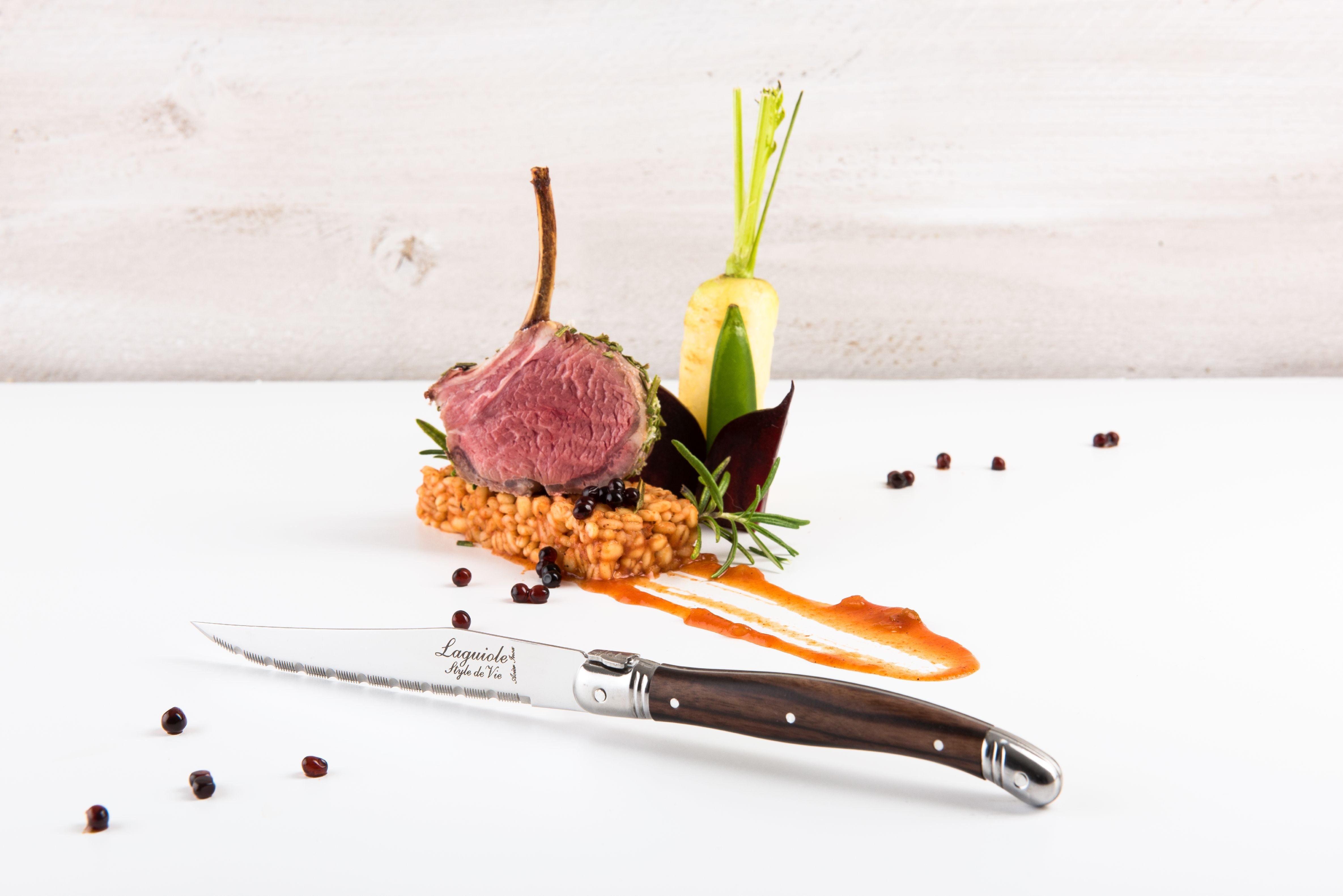 Estilo de Vie Authentique Laguiole Premium Line Steak Knives de 6 piezas, madera oscura