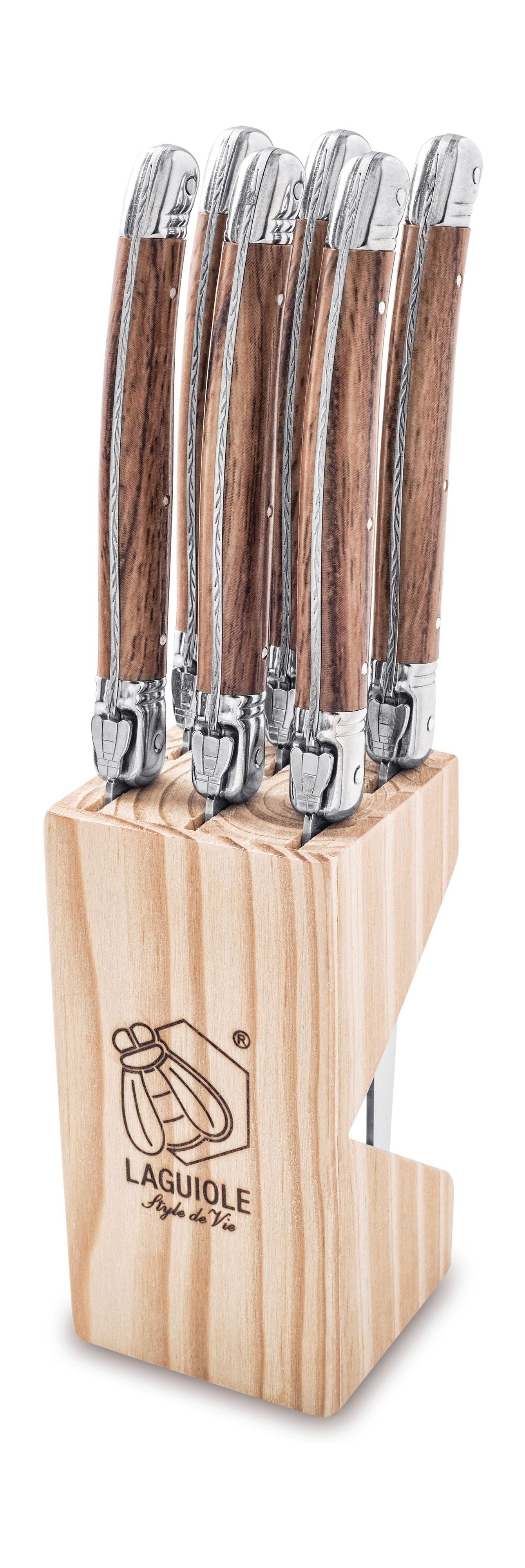 Style De Vie Authentique Laguiole Premium Line Steak Knives 6 Piece Set, Light Wood