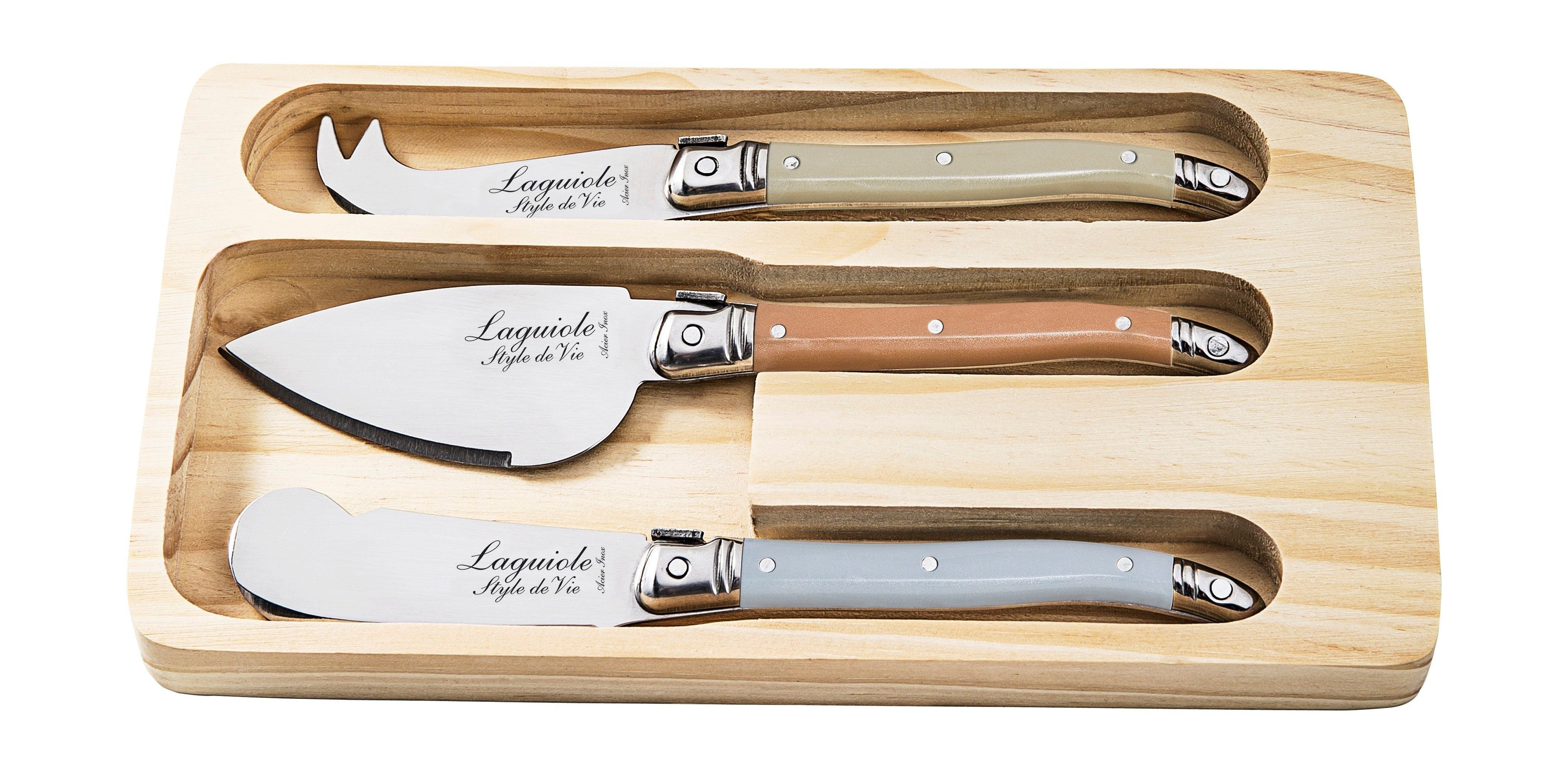 Estilo de Vie Authentique Laguiole Knives de queso de línea premium 3 piezas, tesoro