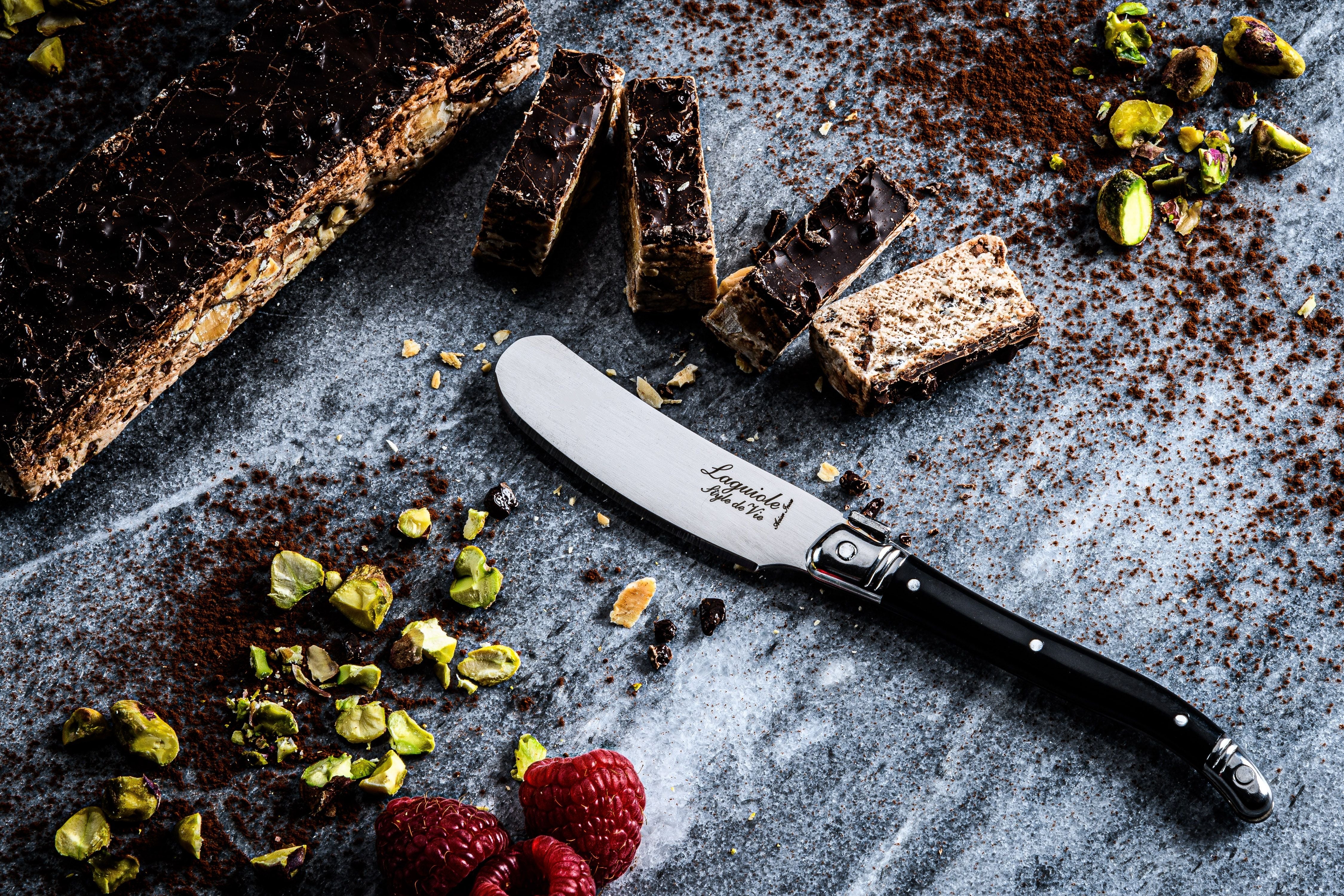 Estilo de Vie Authentique Laguiole Premium Línea Knives de mantequilla de 4 piezas, negro