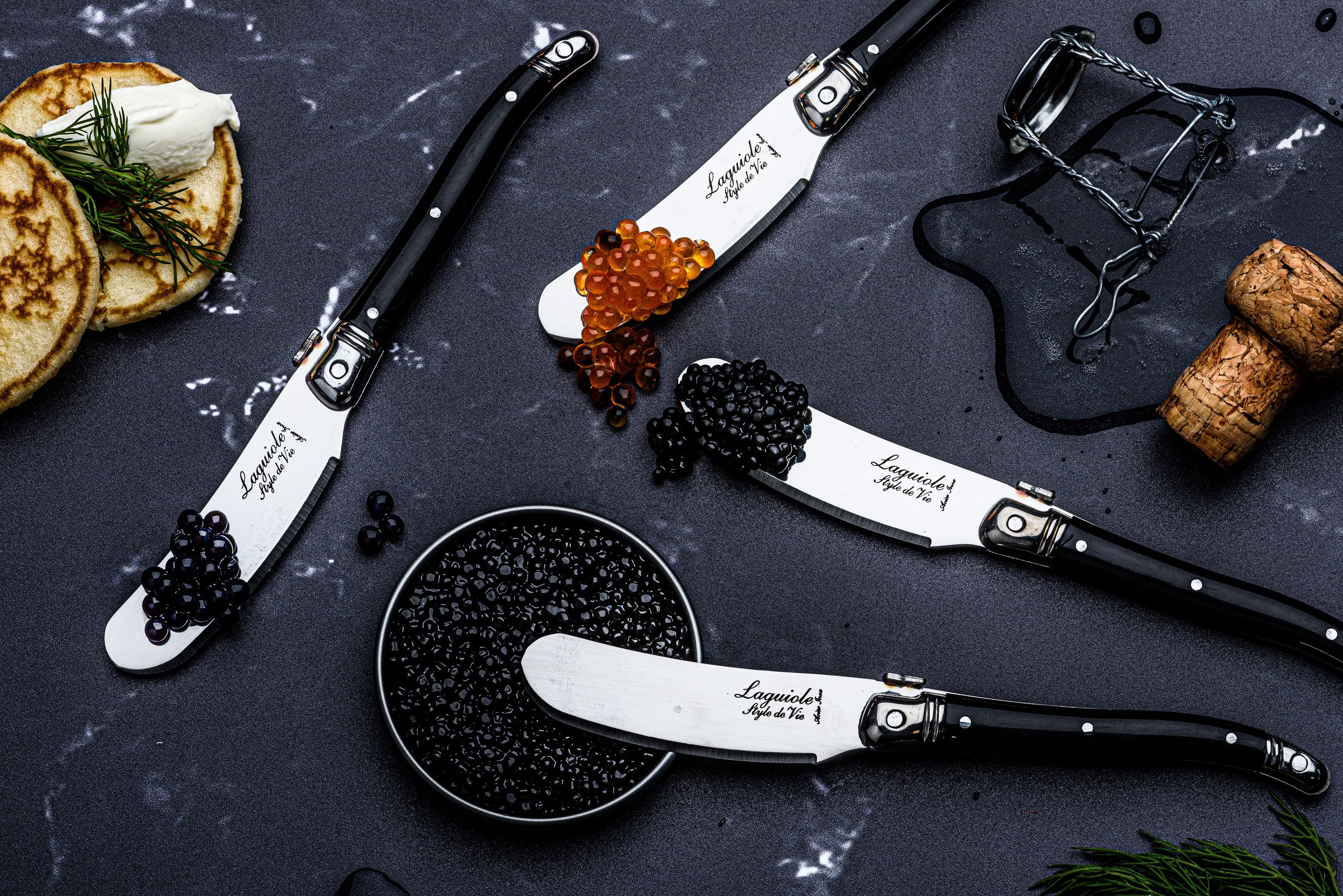 Estilo de Vie Authentique Laguiole Premium Línea Knives de mantequilla de 4 piezas, negro