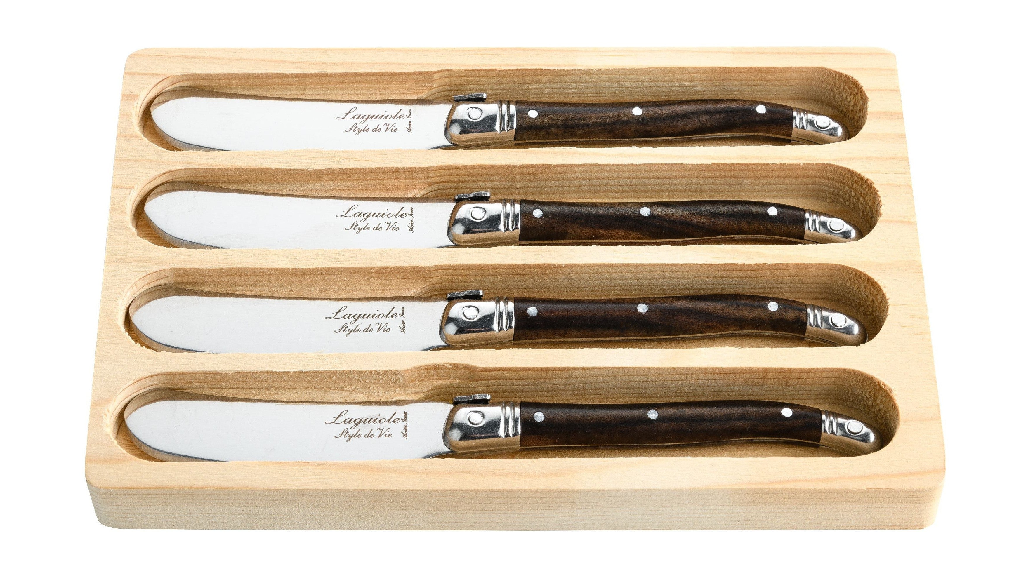 Style De Vie Authentique Laguiole Premium Line Butter Knives 4 Piece Set, Dark Wood