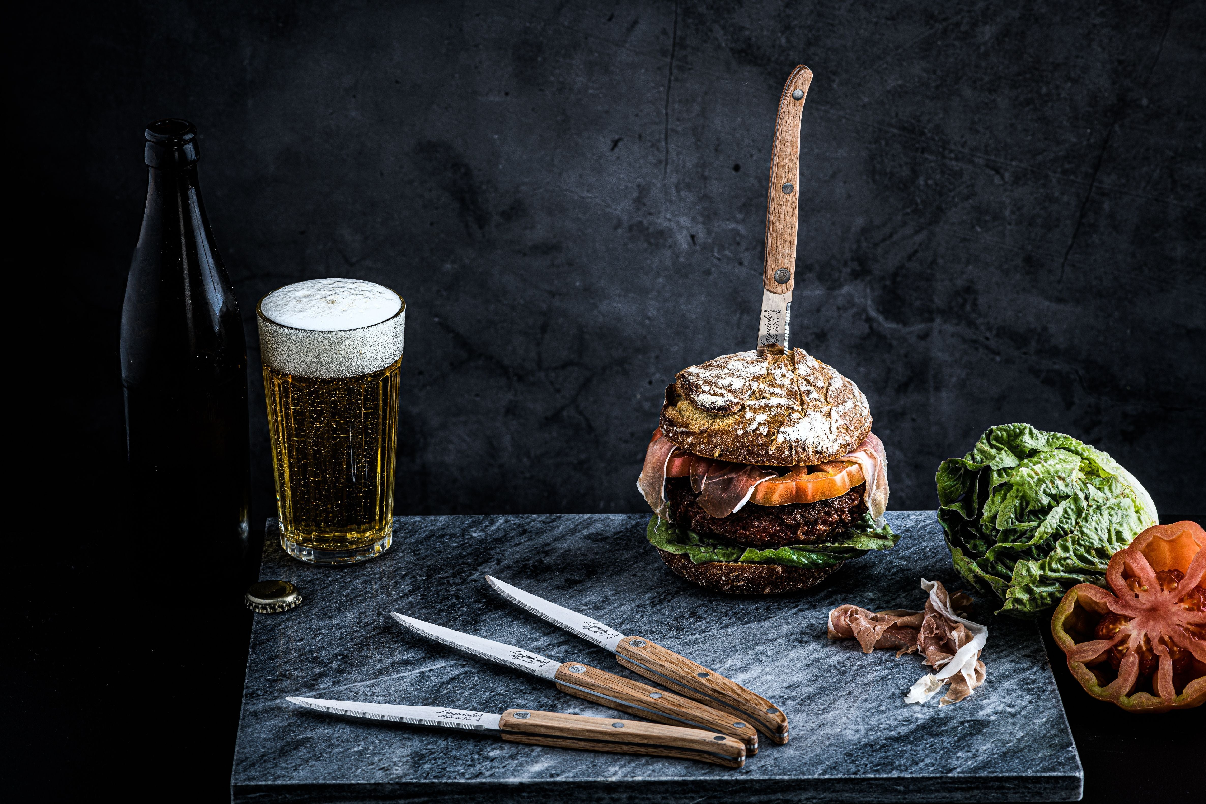 Stil de vie authentique laguiole Innovationslinie Steakmesser 6 Stück Set Eiche Holz, gezackte Klinge