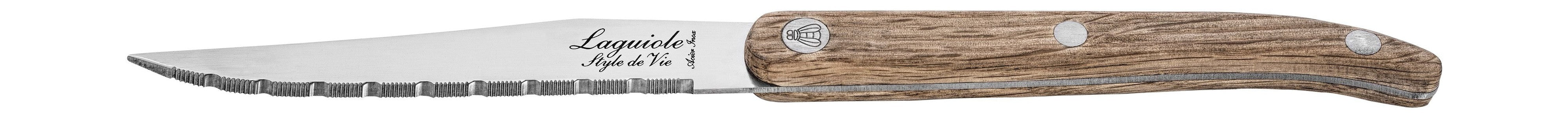 Estilo de Vie Authentique Laguiole Innovation Line Kneak Knives de 6 piezas de madera de roble, cuchilla serrada