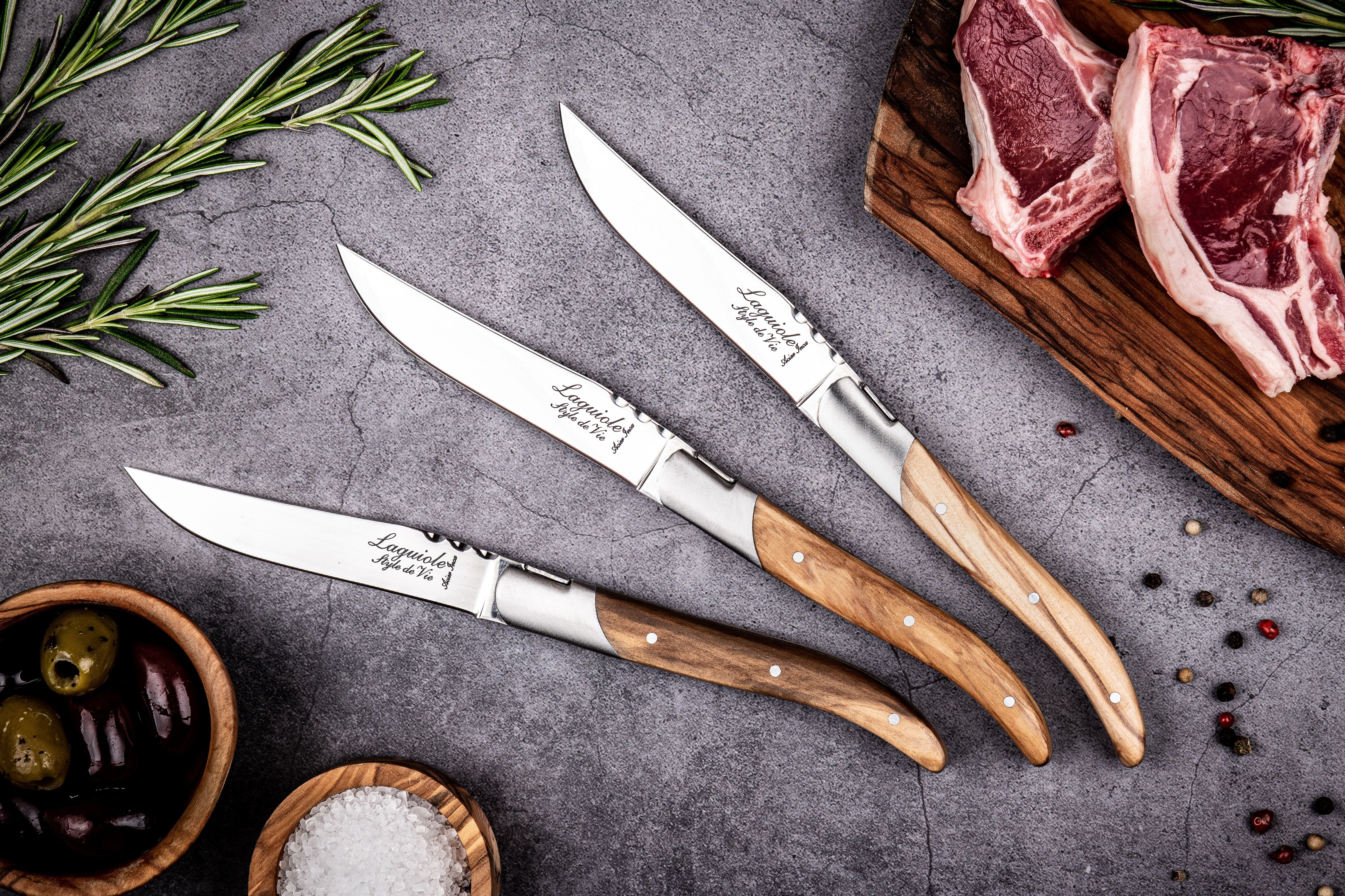 Style de Vie Authentique Laguiole Luxury Line Steak Steak Knives Set 6 Pieces, Olive Wood