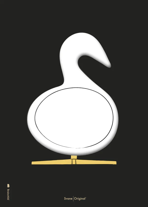 Brainchild Swan Design Sketch plakat uden ramme 70x100 cm, sort baggrund