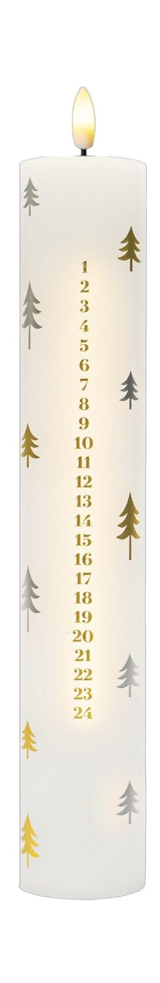 Sirius Sille Calendar Candle ø5x H29,8cm, White/Gold/Silver