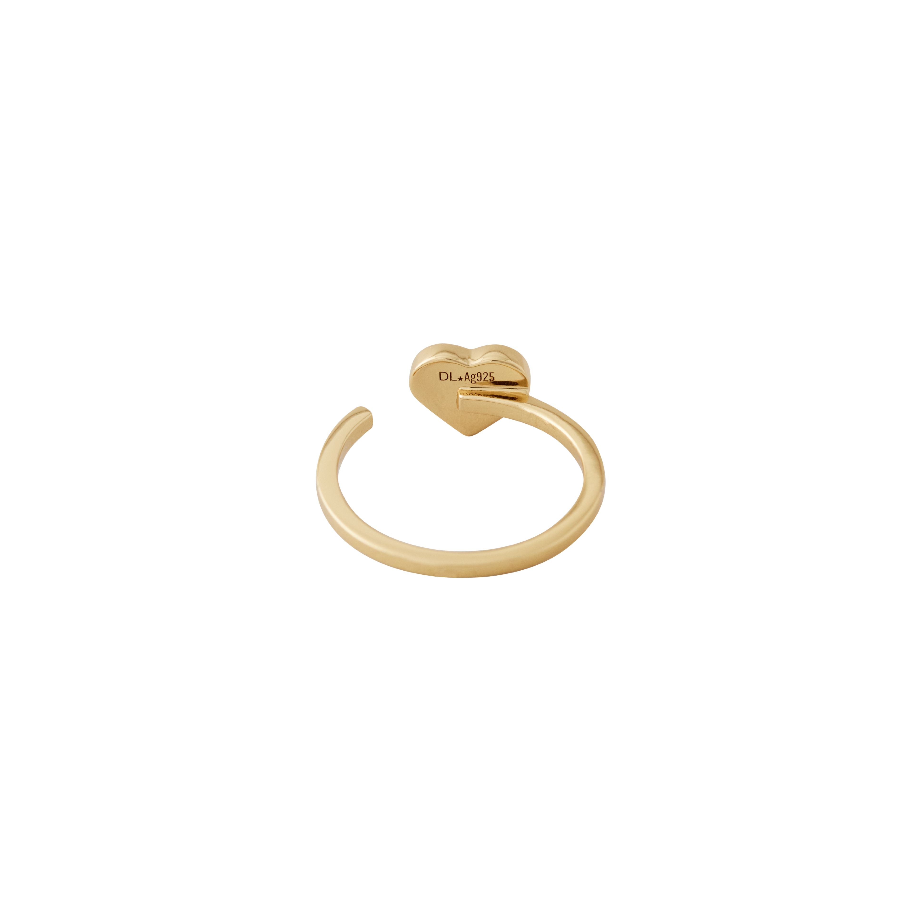 Diseño de letras de esmalte anillo de corazón oro, beige