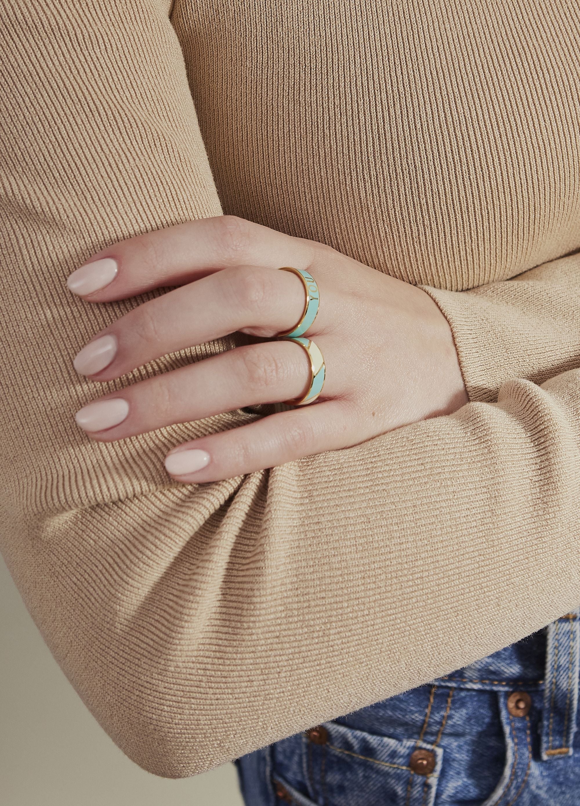 Design Letters Striped Candy Ring, Turquoise/White