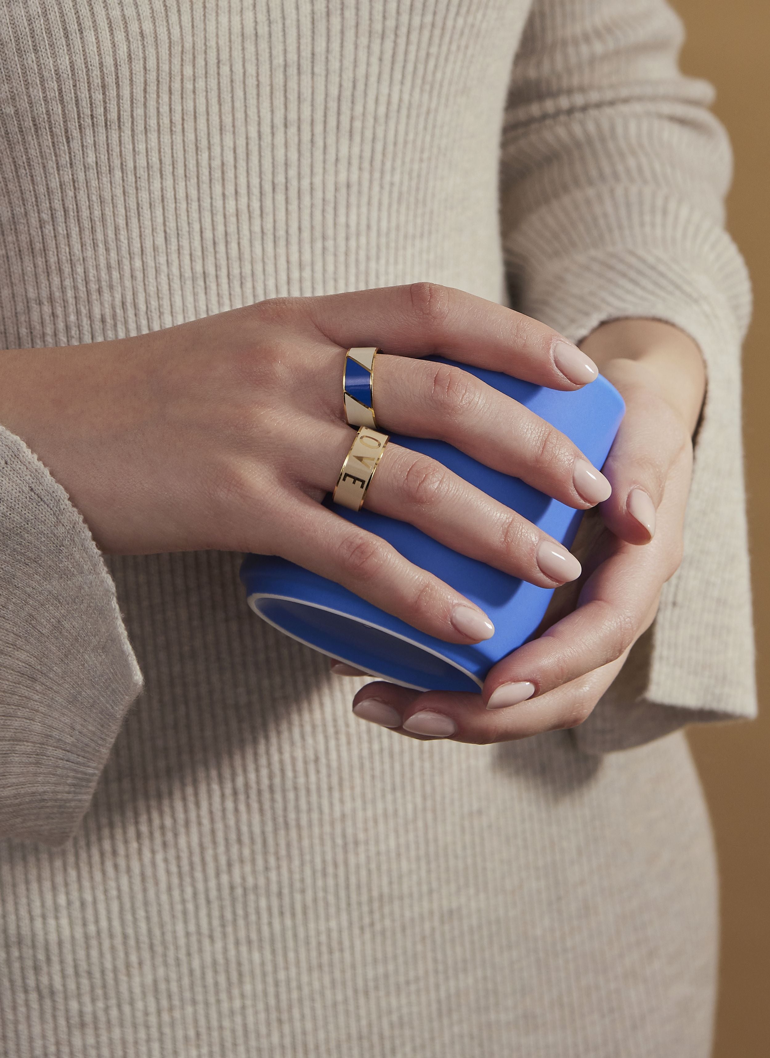 Design Letters Striped Candy Ring, Cobalt Blue/White