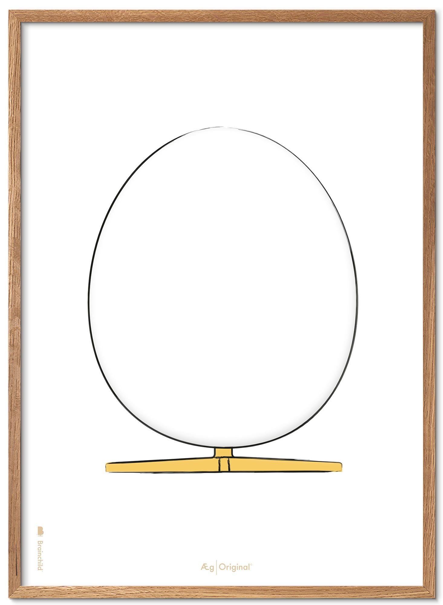 Prepare el marco de póster de boceto de diseño de huevo hecho de madera clara de 70x100 cm, fondo blanco