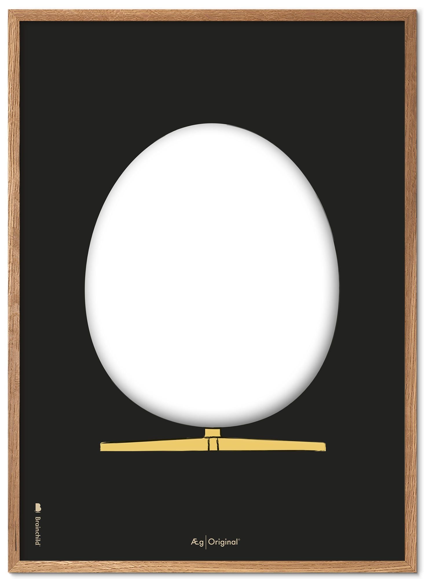 Prepare el marco de póster de boceto de diseño de huevo hecho de madera clara 50x70 cm, fondo negro