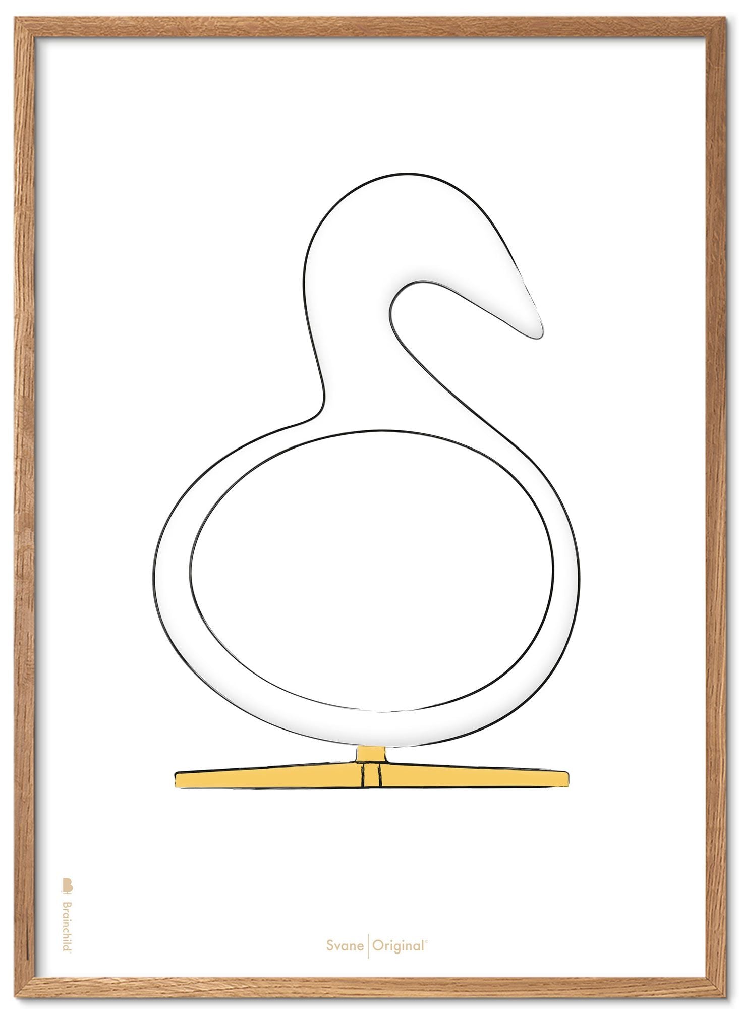 Marco de póster de boceto de diseño de Swan. Hecho de madera clara de 70x100 cm, fondo blanco