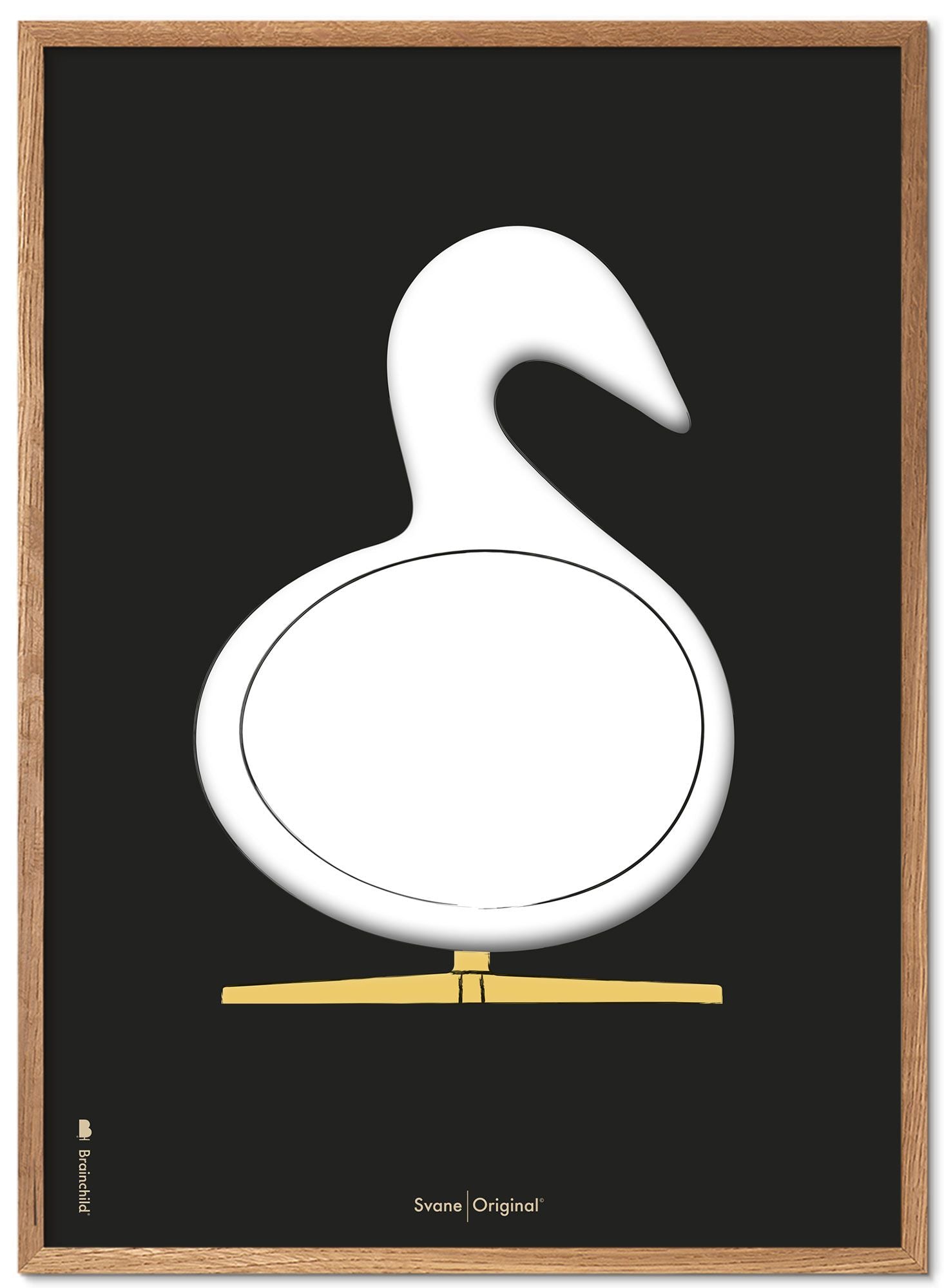 Marco de póster de boceto de diseño de Swan de creación hecha de madera clara de 30x40 cm, fondo negro