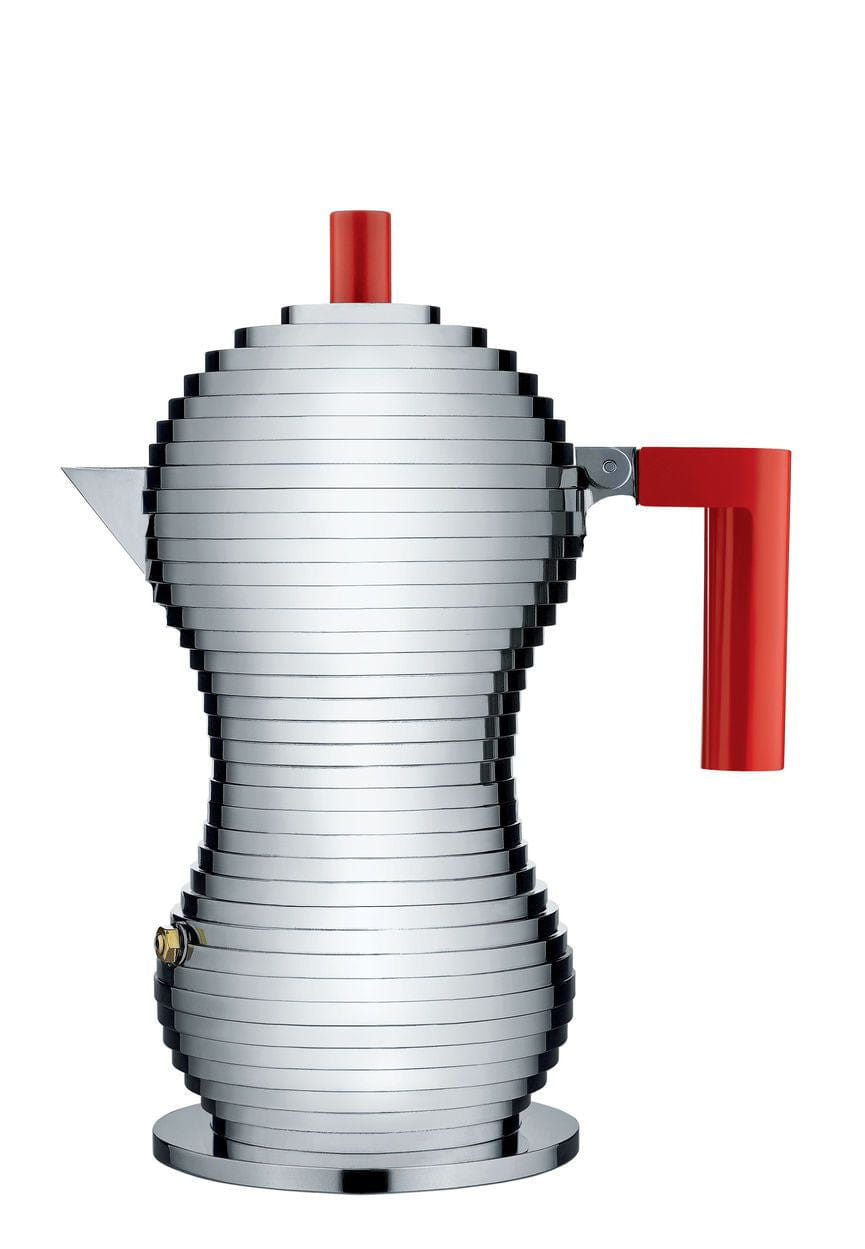 Alessi Pulcina Espresso Maker 3 Tassen, Aluminium/Rot