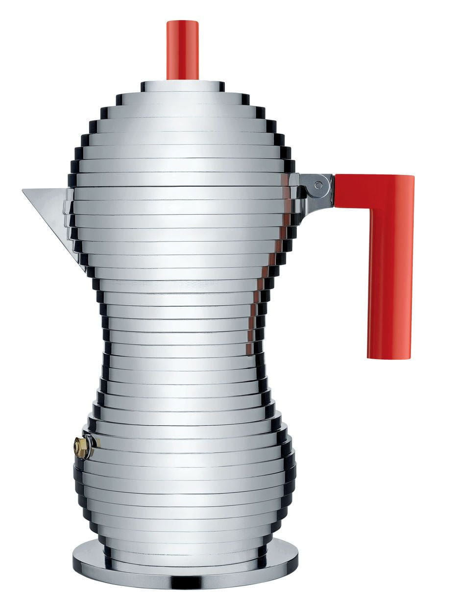 Alessi Pulcina Espressomaker 6 Tassen, Aluminium/Rot