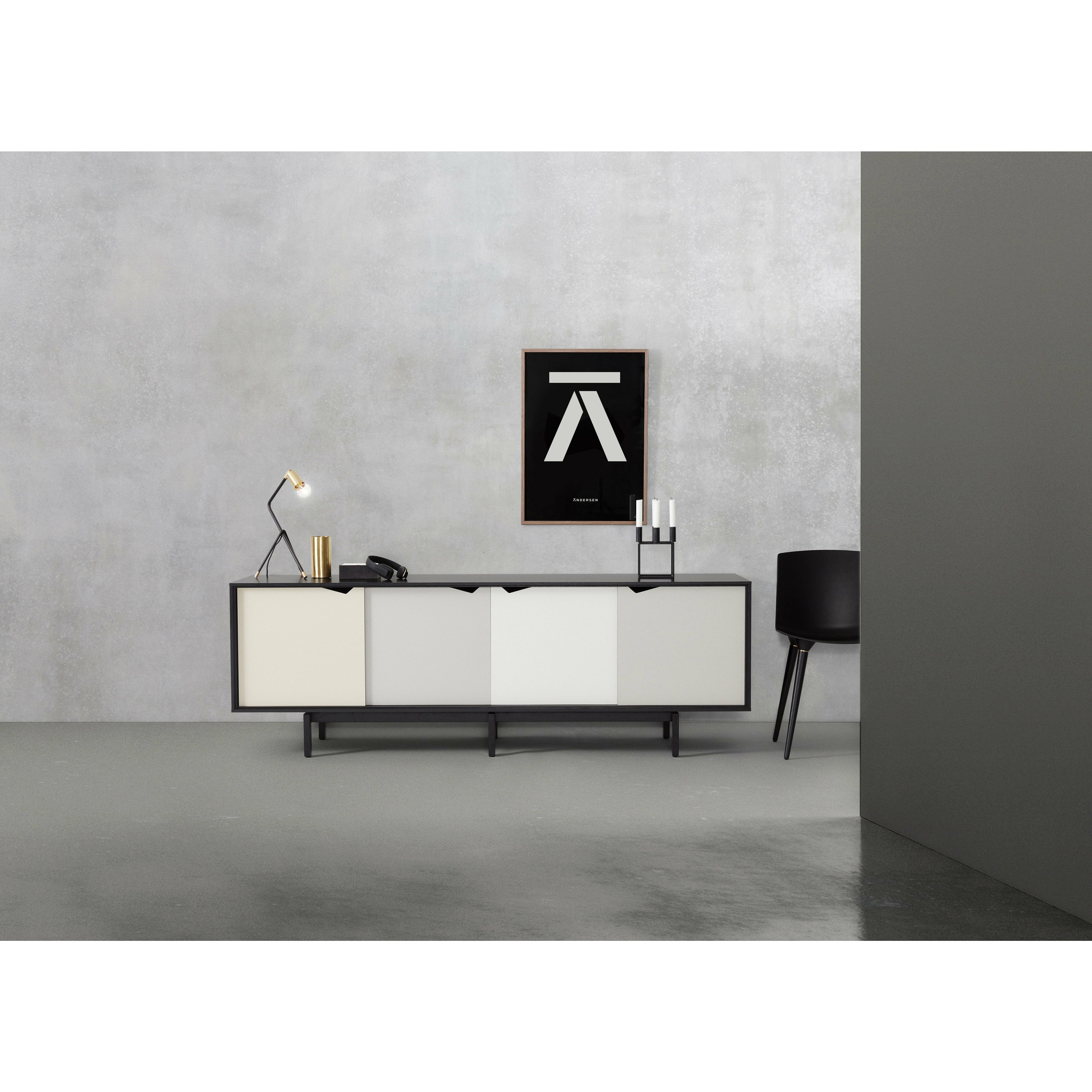 Andersen Möbel S1 Sideboard Schwarz, mehrfarbige Schubladen, 200 cm