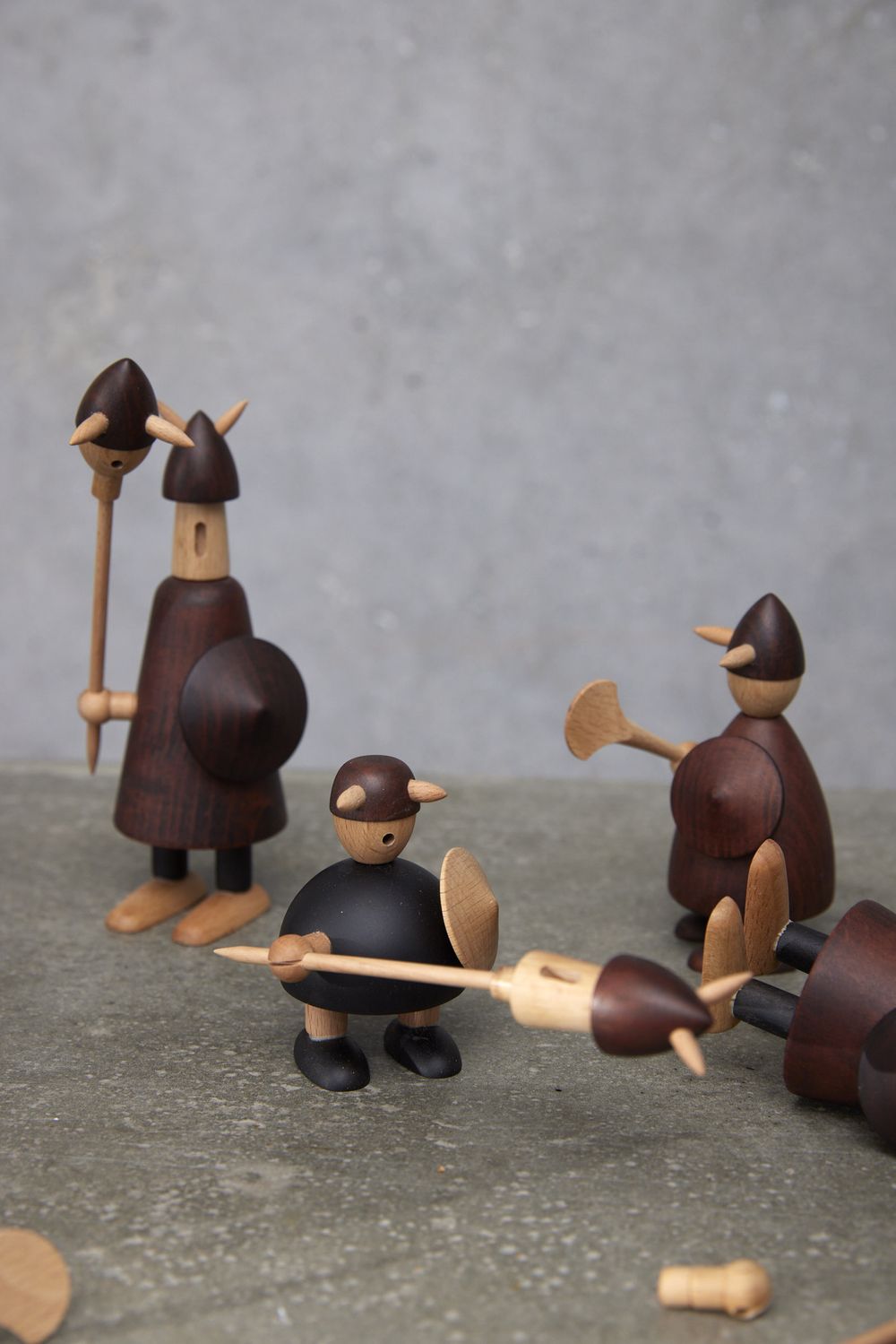Andersen møbler Vikingerne af Danmark Wooden Figur, Sæt på 3