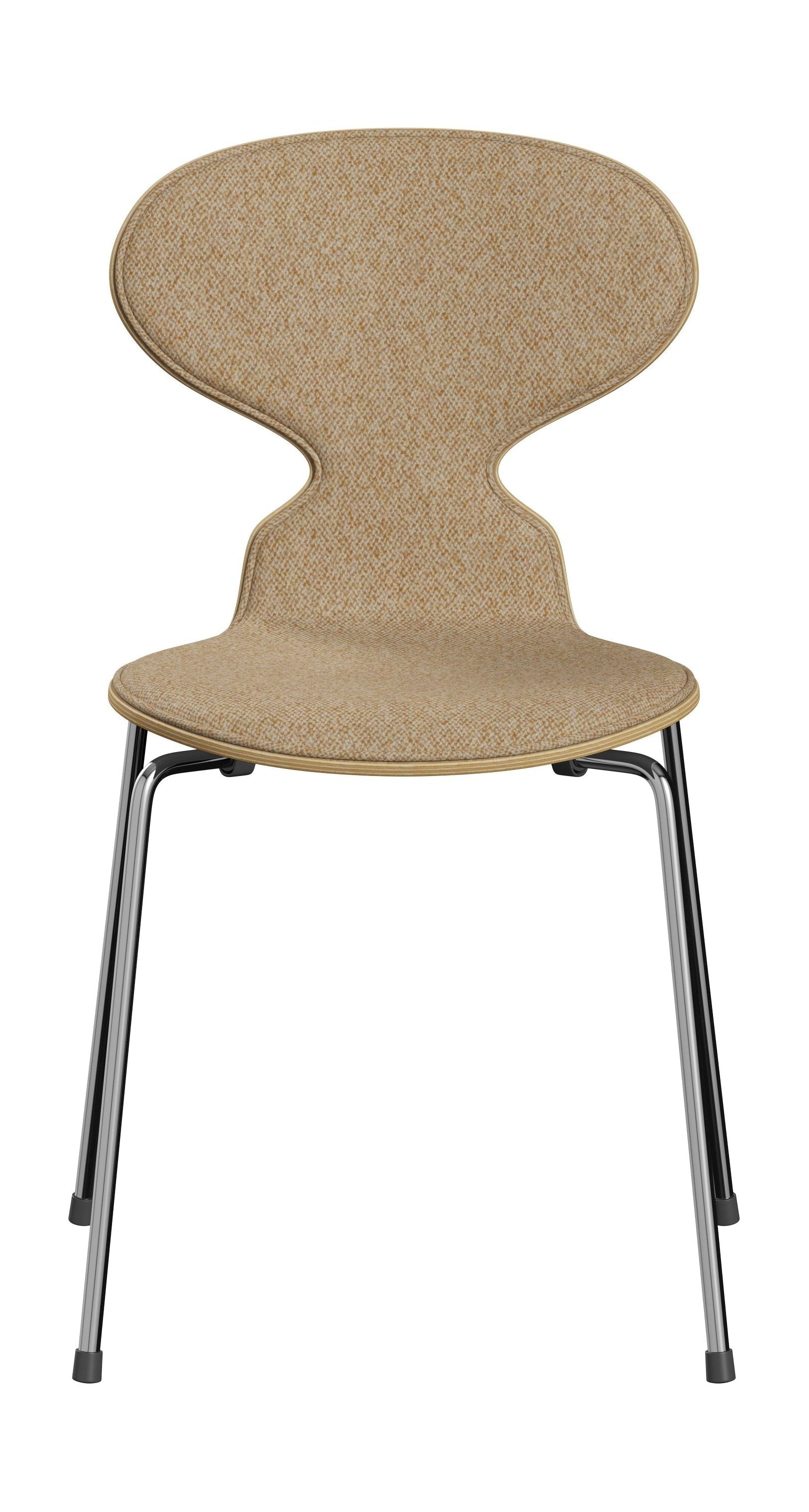Fritz Hansen 3101 Ant stol foran polstret, skal: Ryd lakeret finer Eiche, polstring: Vanir Textile Beige sennep, Base: Stål/krom