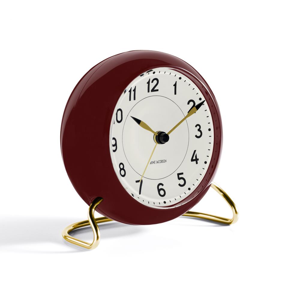 Arne Jacobsen Station Table Clock med alarm, Bordeaux