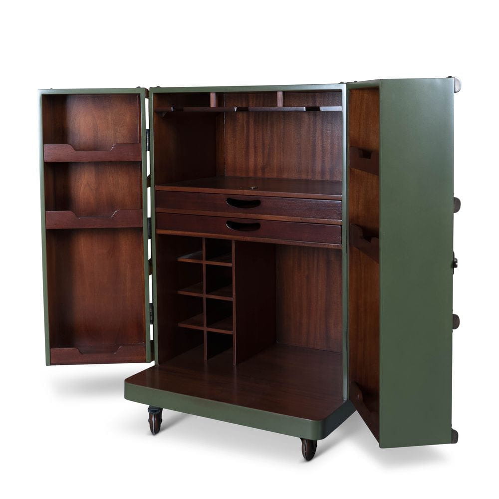 Modèles authentiques Polo Club Travel Suitcase Cabinet Bar, Green Field