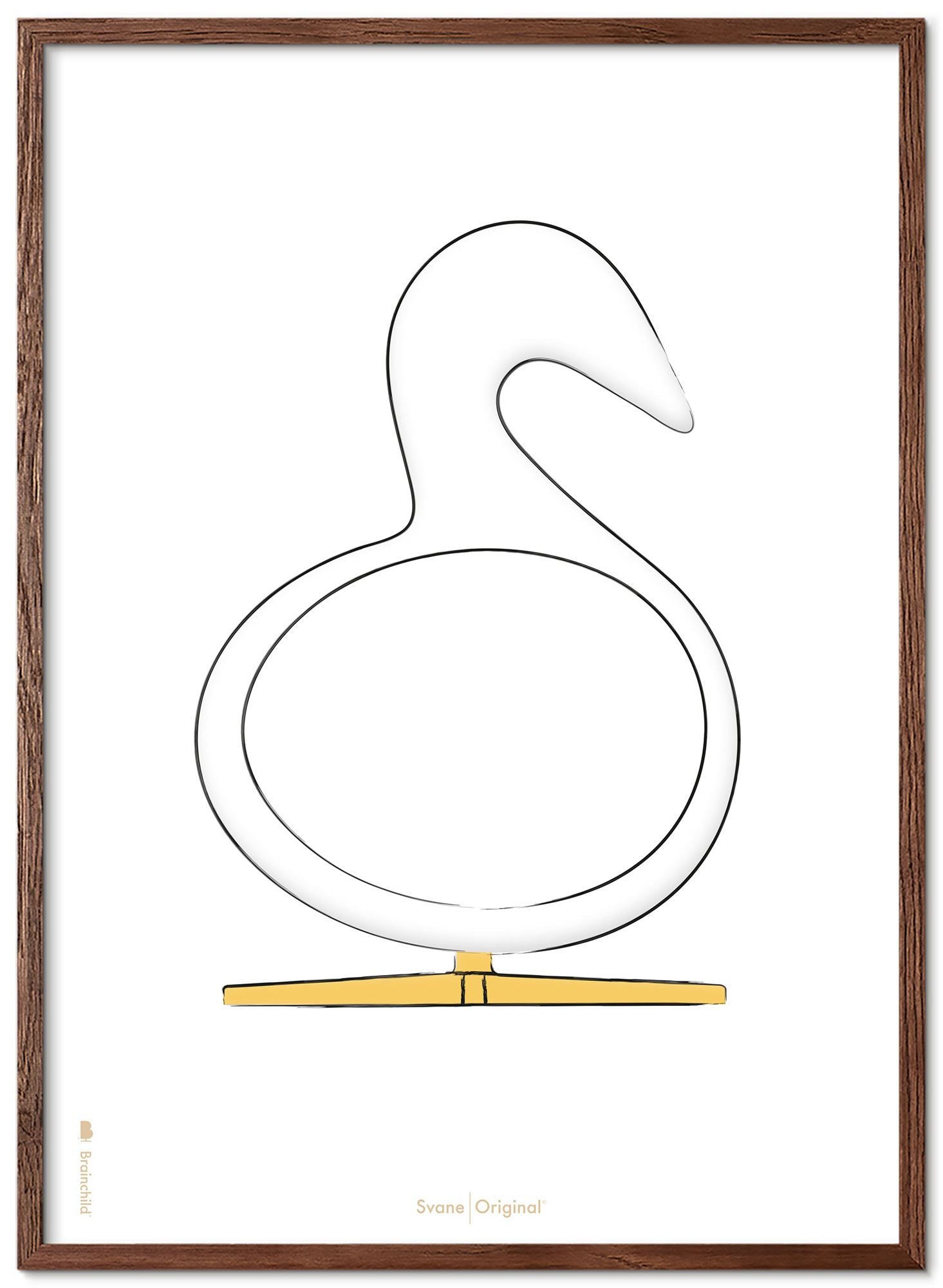 Brainchild Swan Design Sketch Affisch Frame Made of Dark Wood 50x70 cm, vit bakgrund