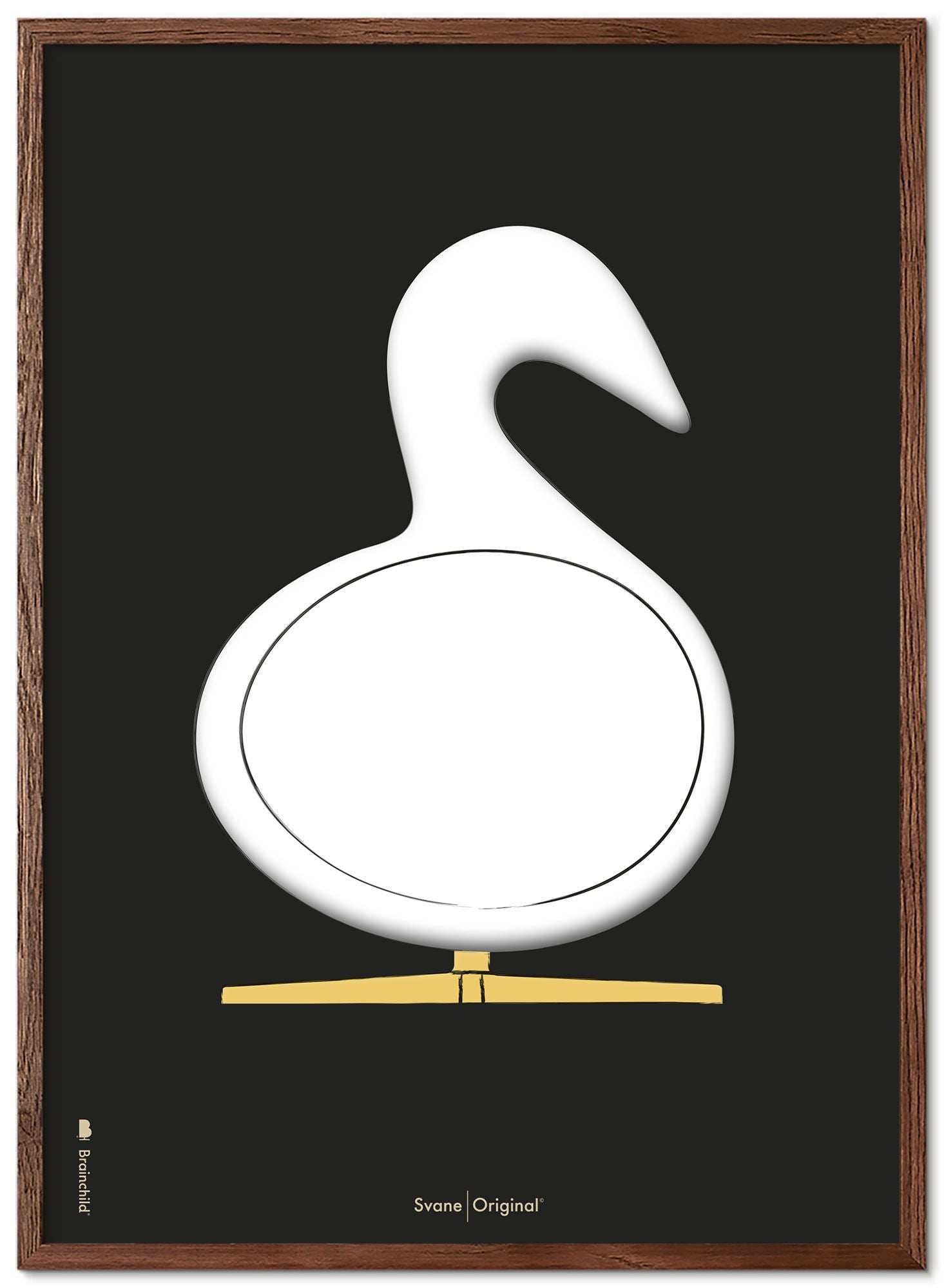 Marco de póster de boceto de diseño de Swan de creación hecha de madera oscura 70x100 cm, fondo negro