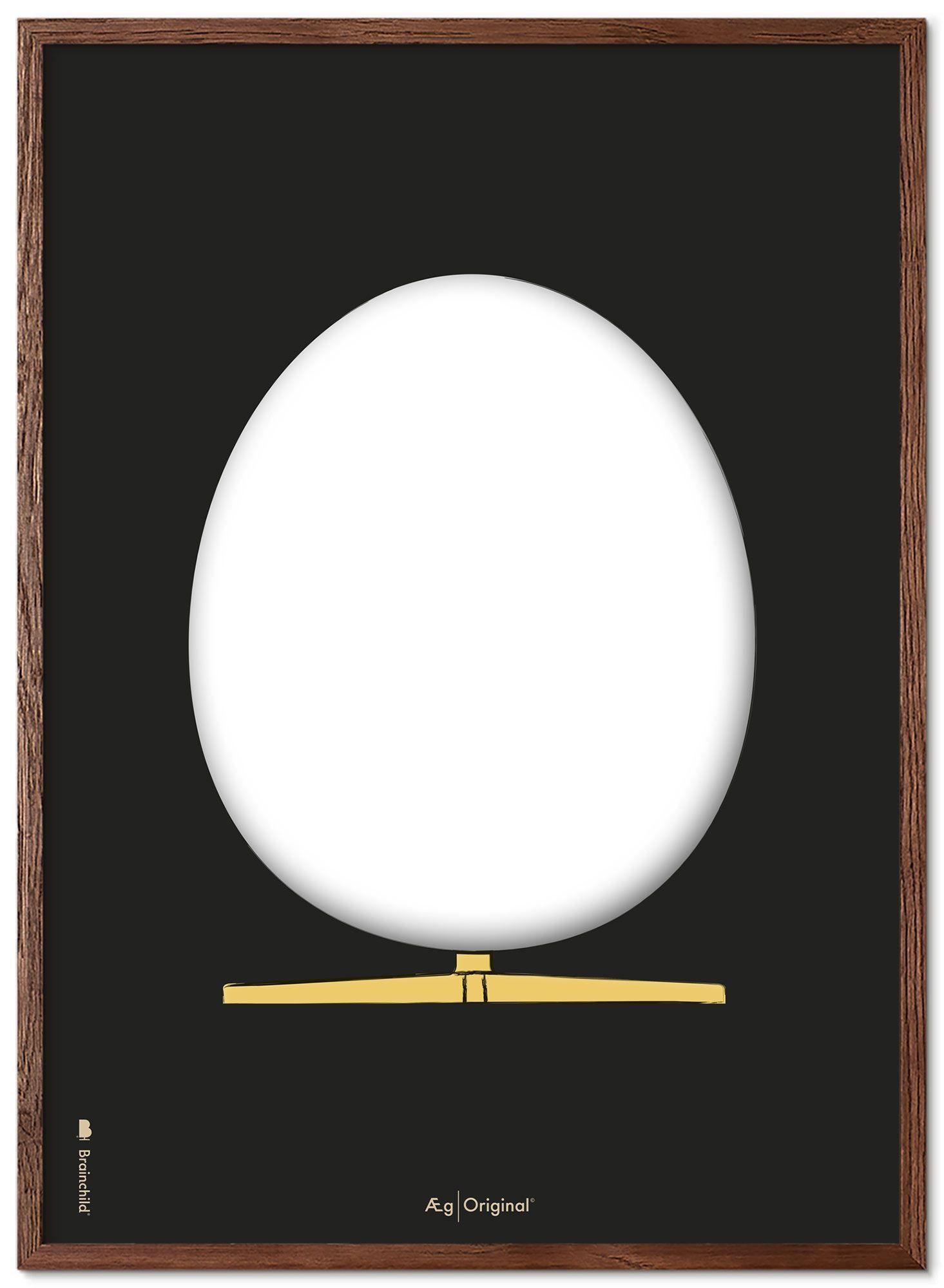Prepare el marco de póster de boceto de diseño de huevo hecho de madera oscura de 70x100 cm, fondo negro