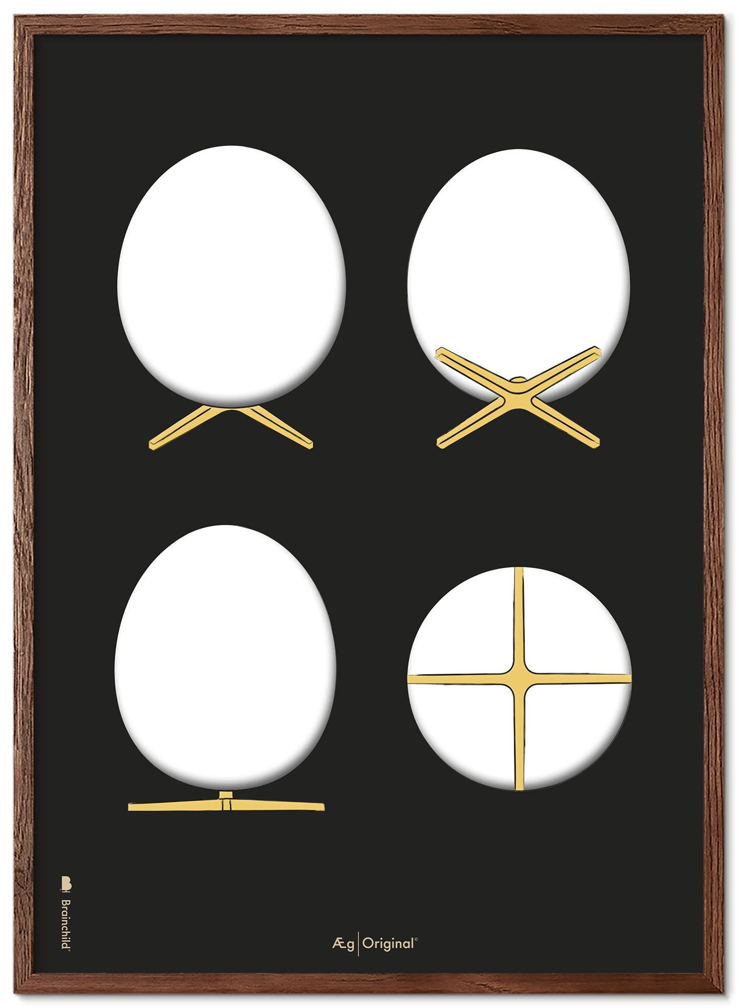 Prepare el marco de póster de bocetos de diseño de huevo hecho de madera oscura 50x70 cm, fondo negro