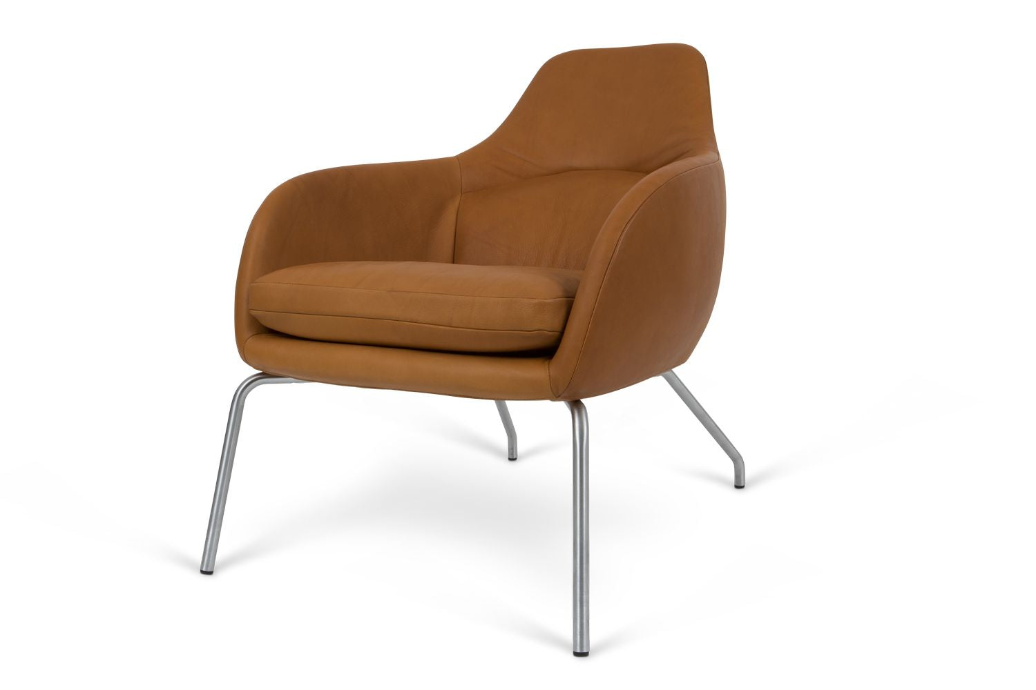 Bent Hansen Asento Lounge Stuhl, gebürsteter Stahl/Cognac Adrian Leder