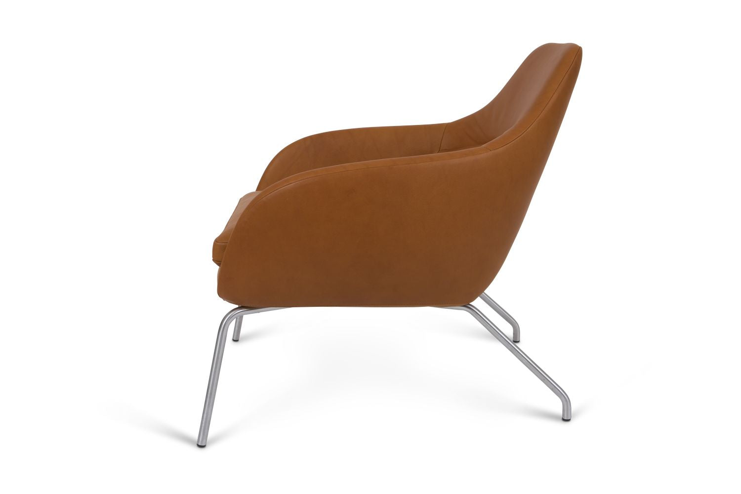Bent Hansen Asento Lounge Stuhl, gebürsteter Stahl/Cognac Adrian Leder