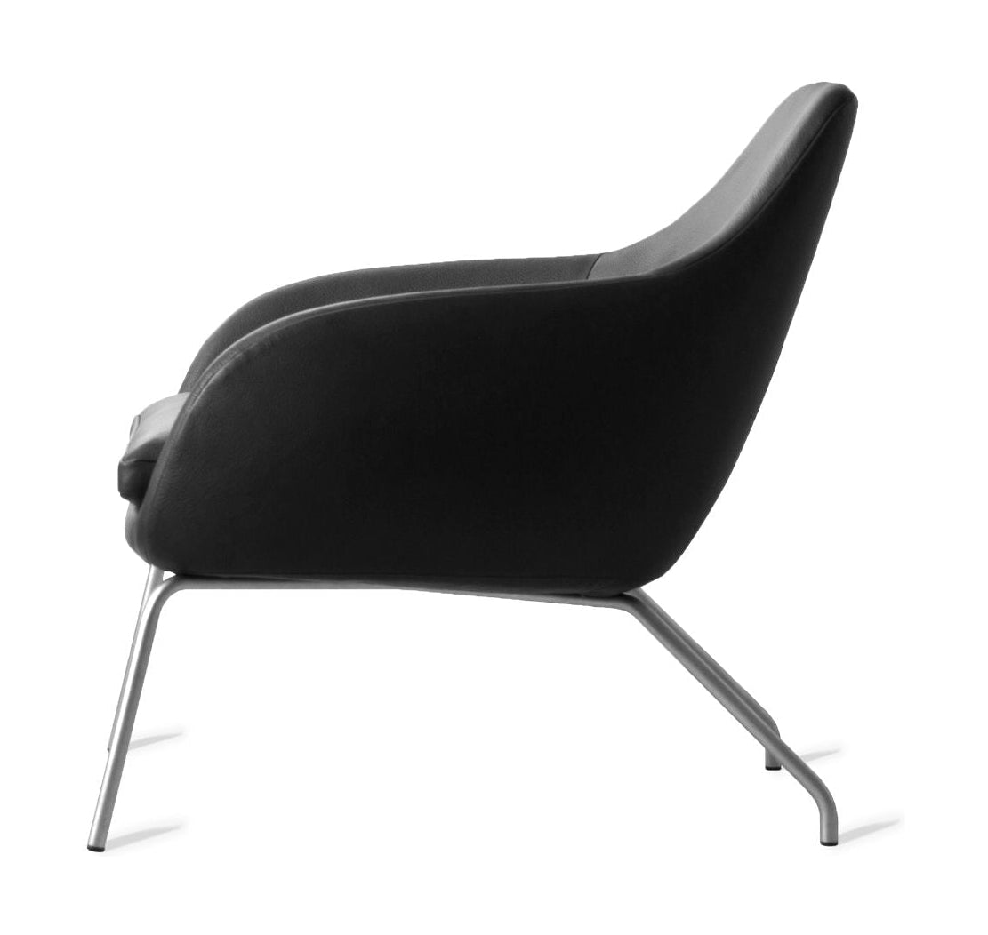 Bent Hansen Asento Lounge Stuhl, gebürsteter Stahl/schwarzer Adrian Lederrahmen