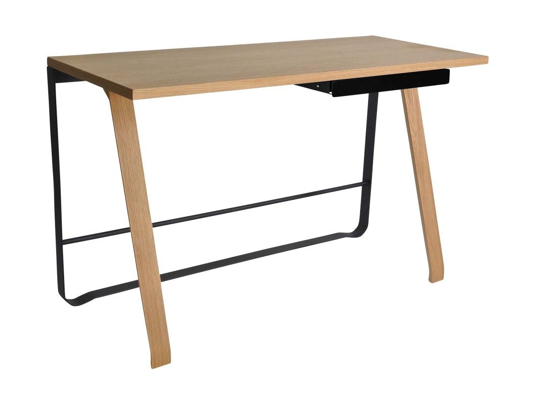 Bøjet Hansen Hemingway -skrivebord med skuffe L 120 cm, matte lakeret eg/eg finér olieret