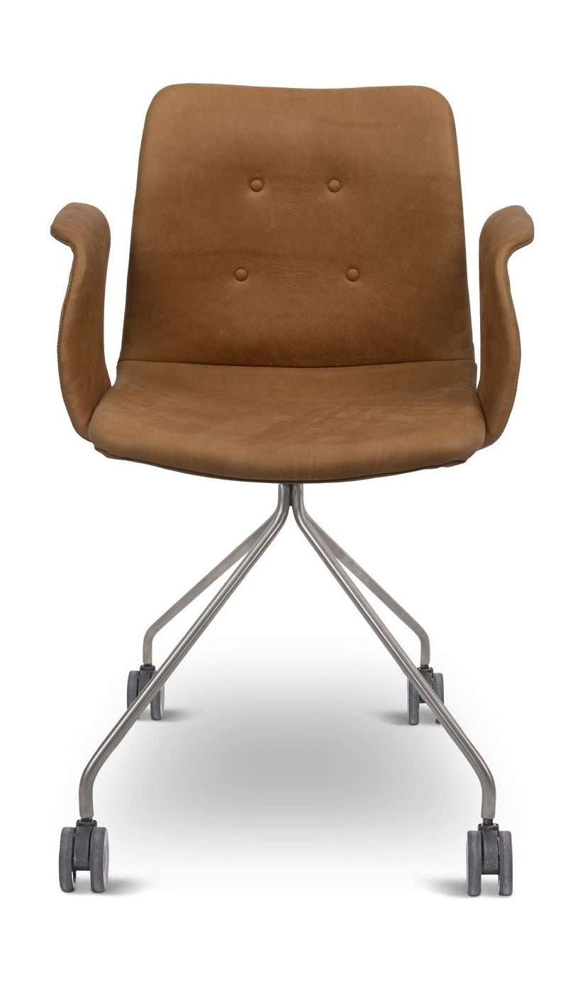 Bent Hansen Primum Chair With Armrests Stainless Steel Wheel Frame, Brandy Davos Leather