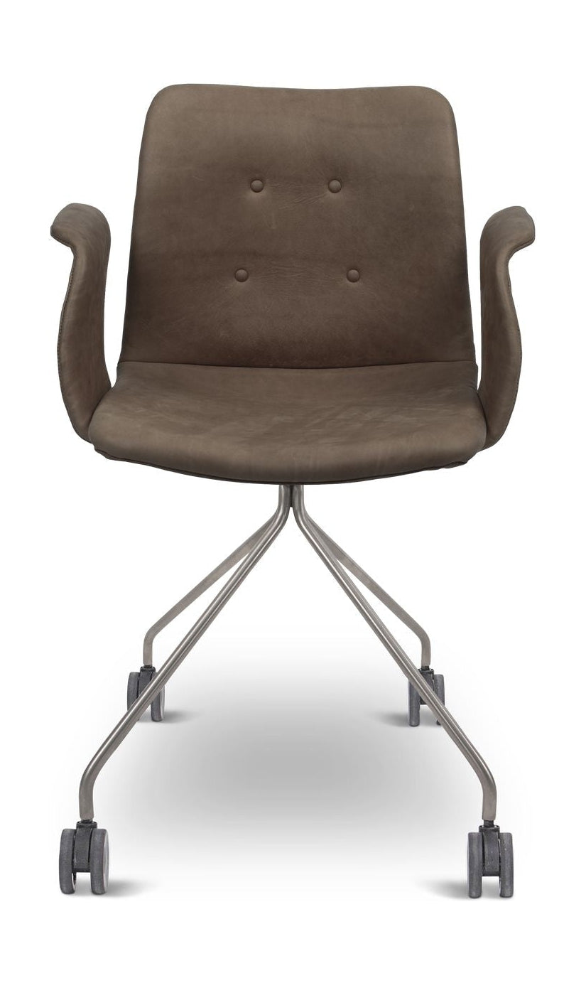 Bent Hansen Primum -stol med armstöd rostfritt stål ram, Tartufo Davos läder