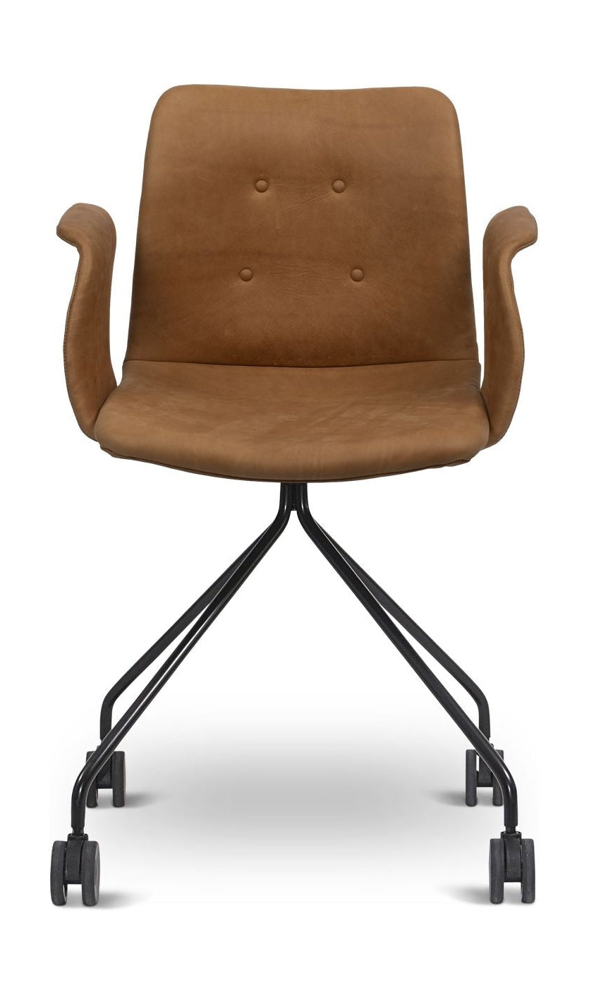 Bent Hansen Primum -stol med armstöd Black Wheel Frame, Brandy Davos läder