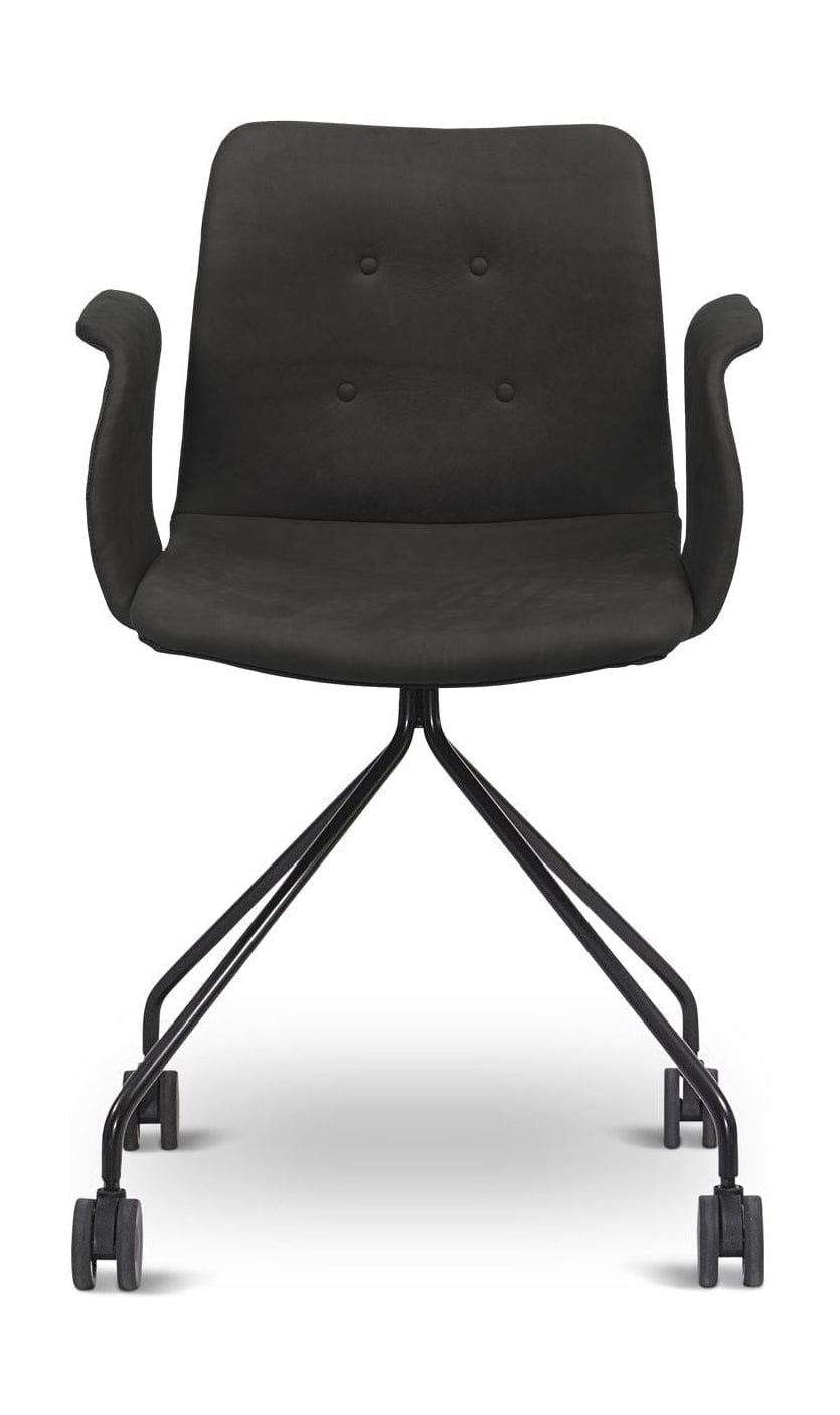 Gebogener Hansen -Primum -Stuhl mit Armlehnen schwarzer Radrahmen, schwarzes Zenso -Leder
