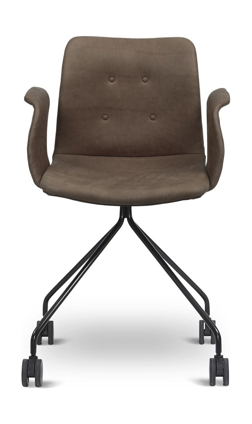 Bent Hansen Primum -stol med armstöd svart hjulram, Tartufo Davos läder