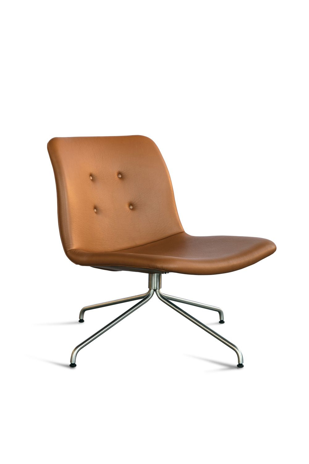 Bent Hansen Primum Lounge Stuhl ohne Armlehnen, Edelstahlrahmen/Cognac Adrian Leder