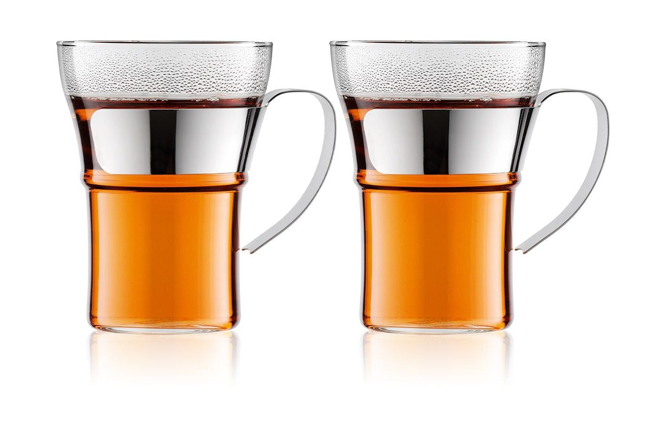 Bodum Assam kaffeglas med metallhandtag Chrome 0,35 L, 2 st.