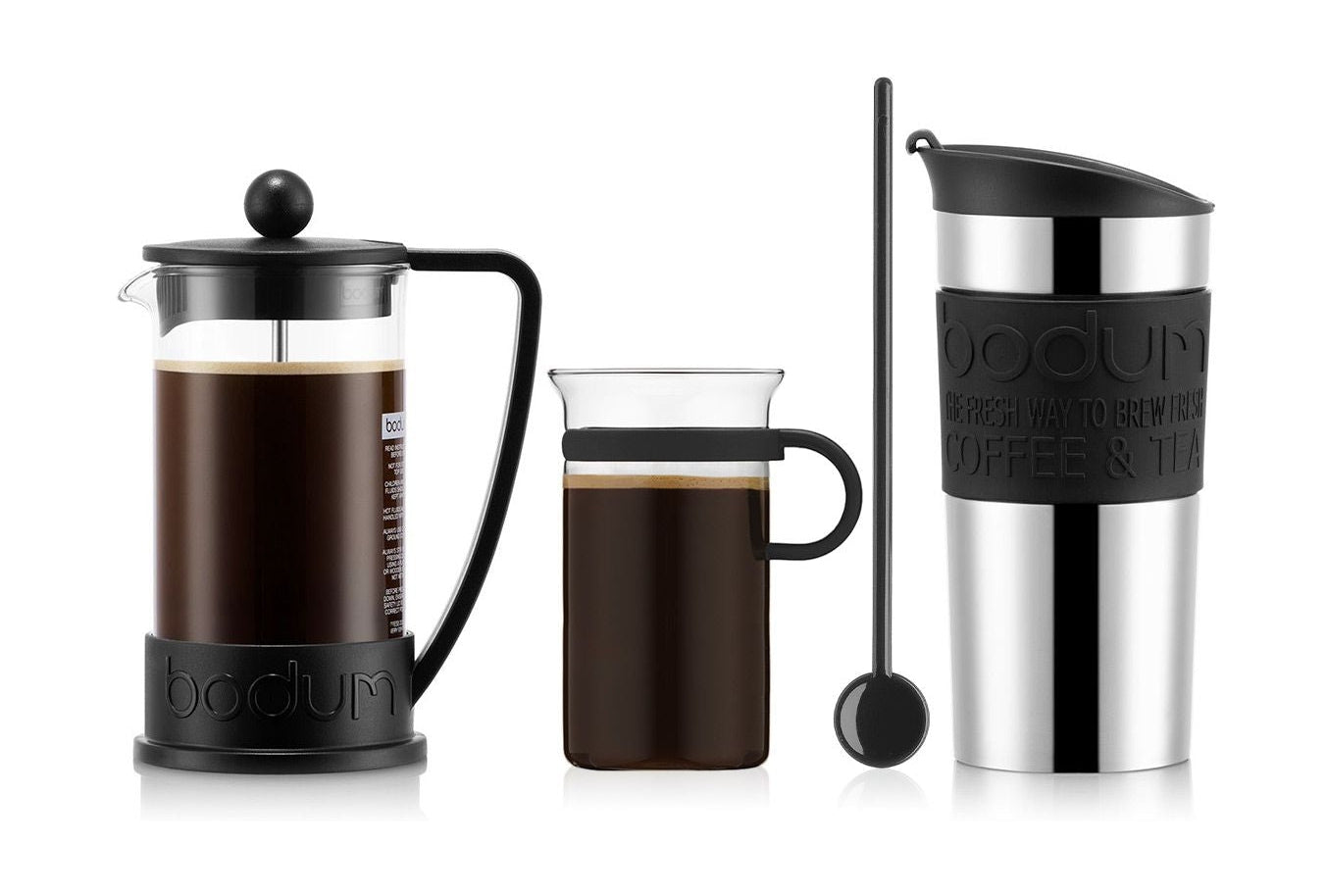 Bodum kaffesæt kaffesæt kaffemaskine rejse krus kaffeglas og kaffesked, 3 kopper