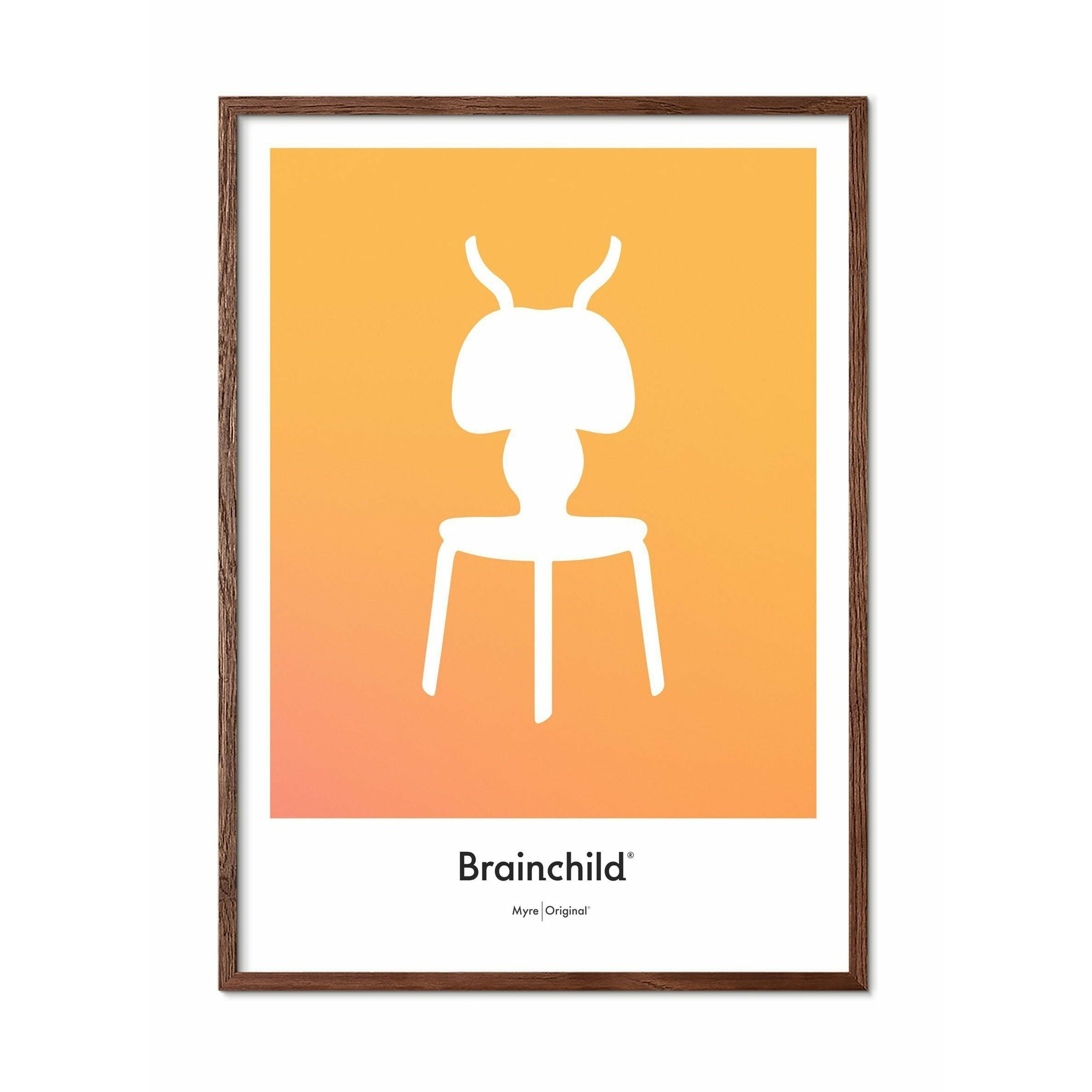 Affiche d'icône de conception de fourmis imaginaire, cadre en bois foncé 30x40 cm, jaune