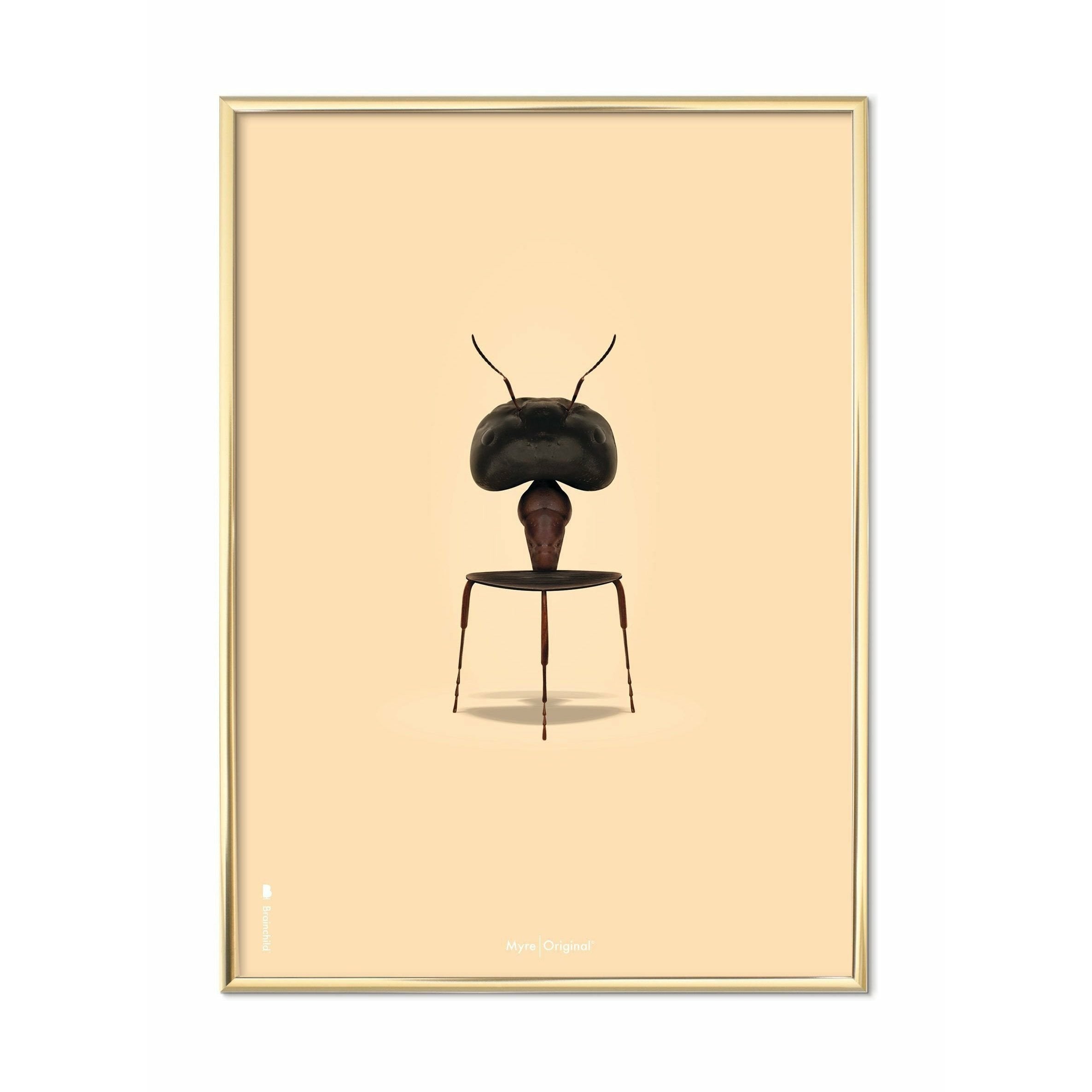 Affiche classique de la fourmi, Cadre en laiton 30x40 cm, fond de couleur de sable