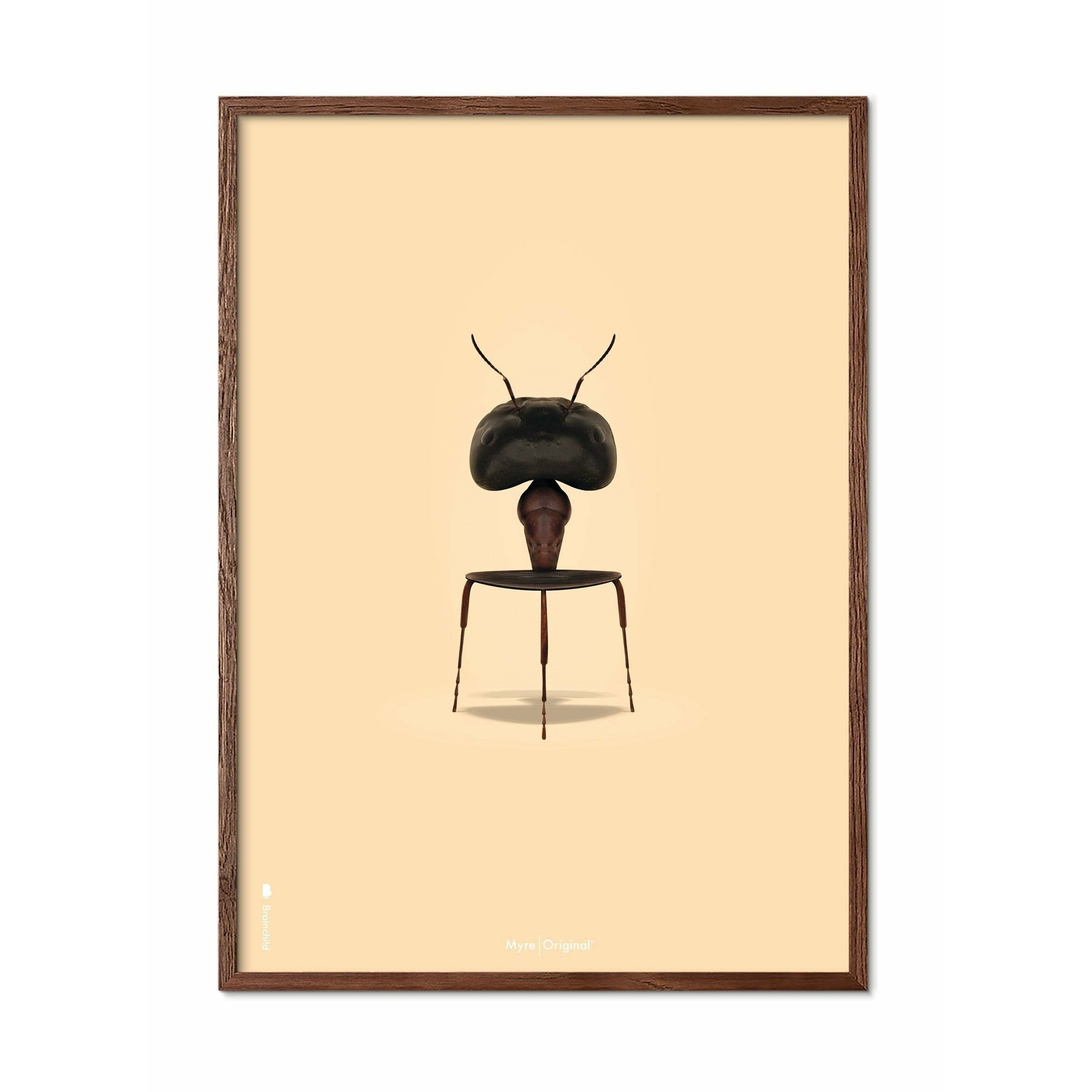 Affiche classique de fourmi, sombre, cadre en bois foncé 30x40 cm, fond de couleur de sable