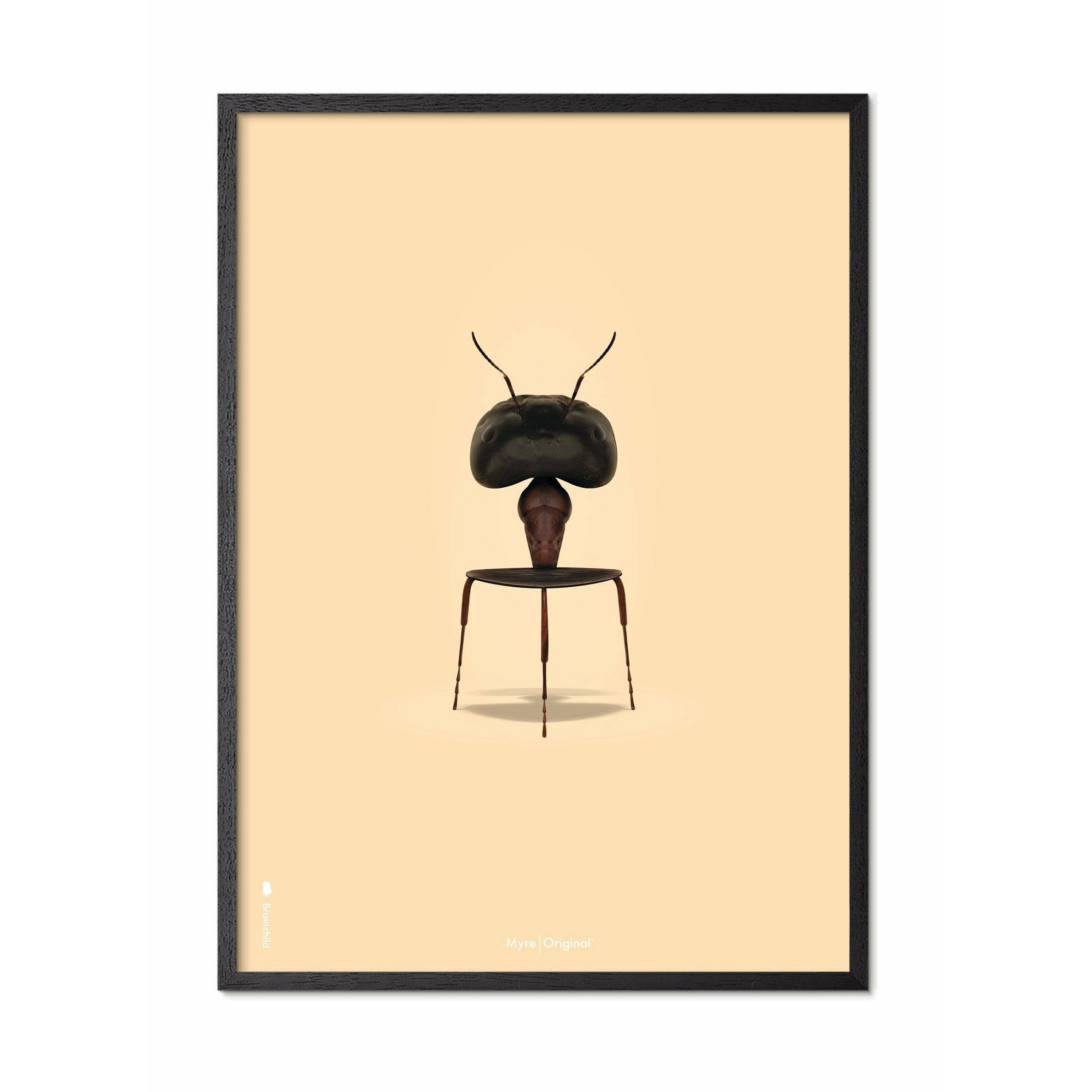 Affiche classique de fourmi brassée, cadre en bois laqué noir 30x40 cm, fond de couleur sable