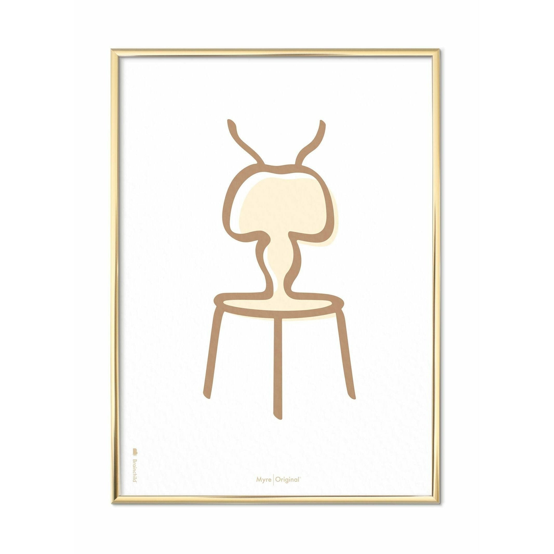 Brainchild Ant Line plakat, messingfarvet ramme 30 x40 cm, hvid baggrund