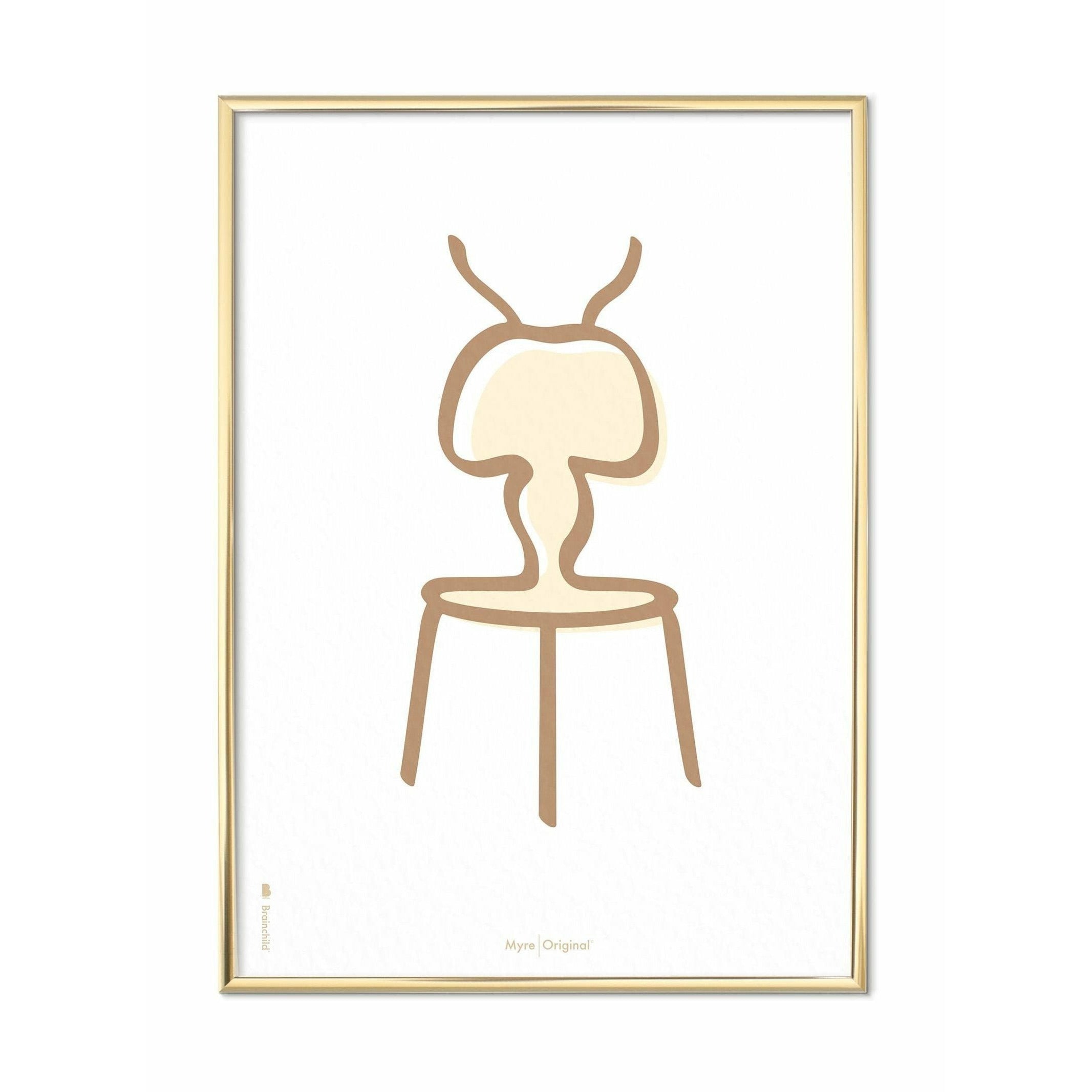 Brainchild Ant Line Poster, Messingfarbenrahmen 30 x40 cm, weißer Hintergrund