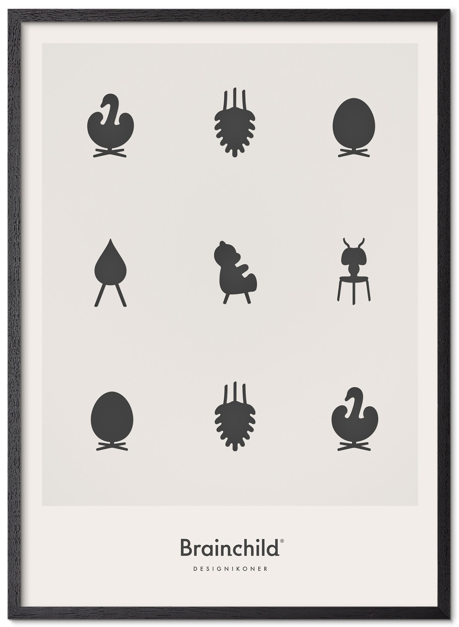 Brainchild Design Icons Poster Frame lavet af sort lakeret træ 50x70 cm, lysegrå